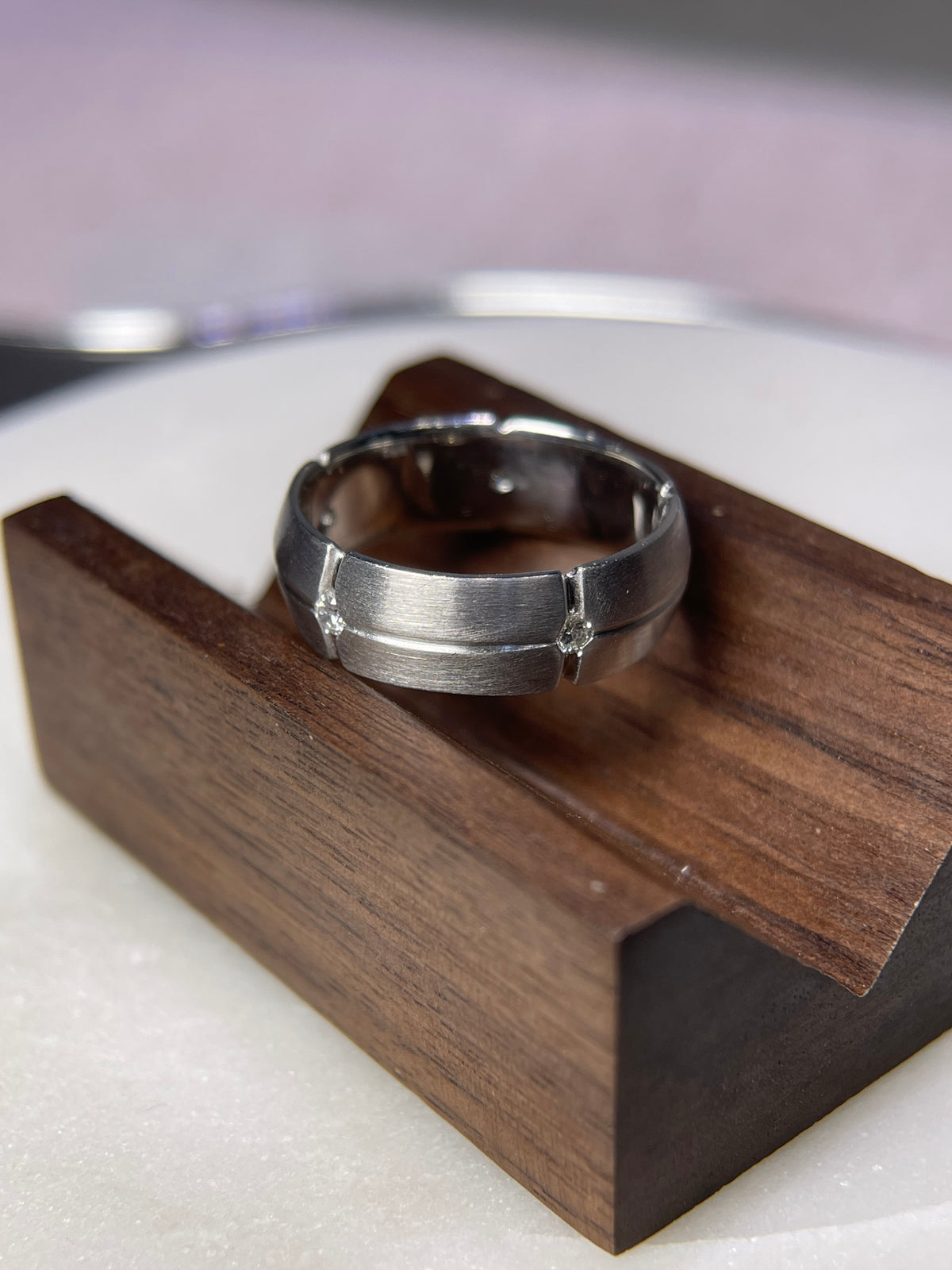 Brushed Bezel Eternity Diamond Wedding Ring 14K Gold MR020