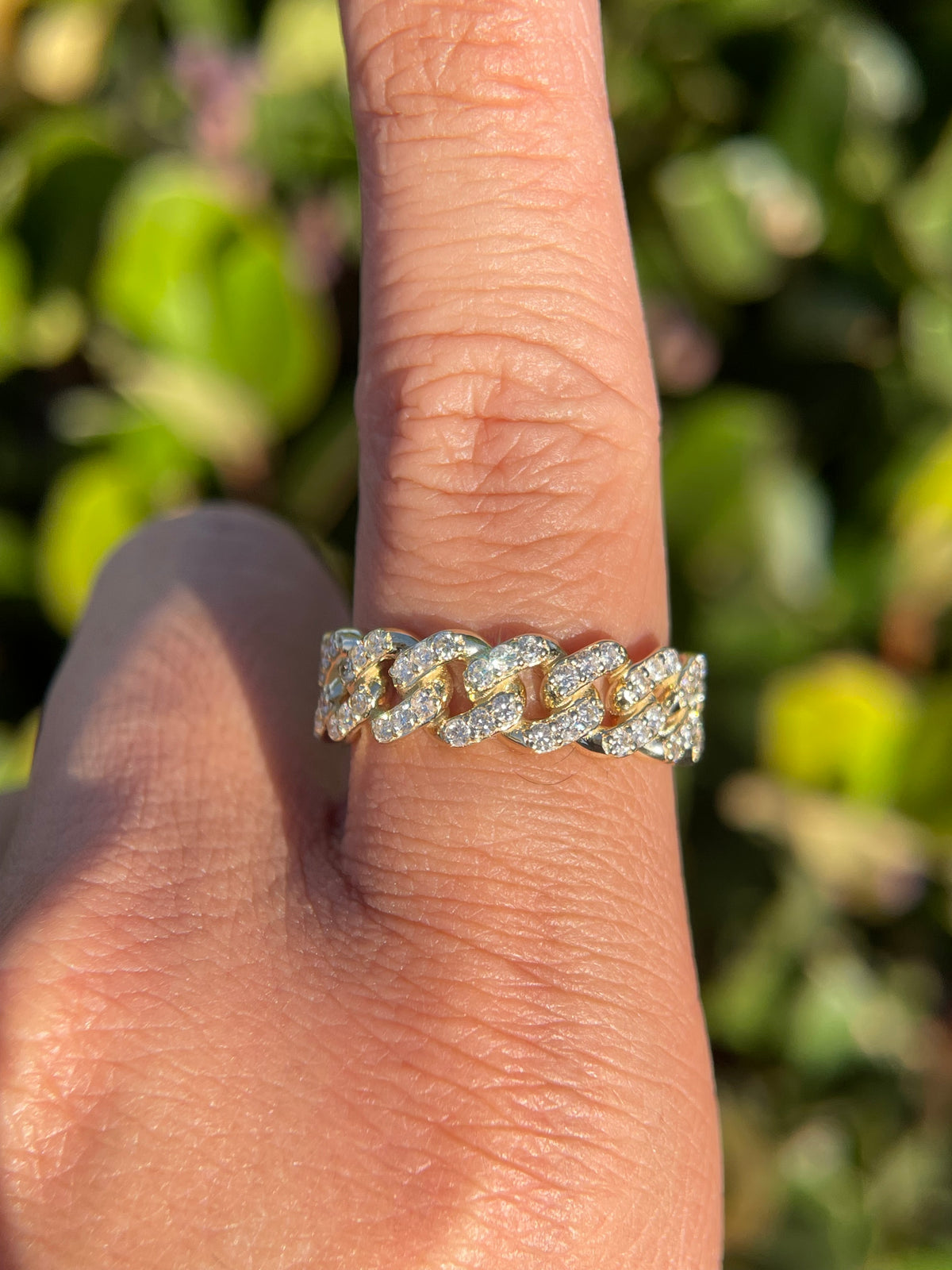 Polished Full Diamond Cuban Link Ring Solid 14K Gold MR031