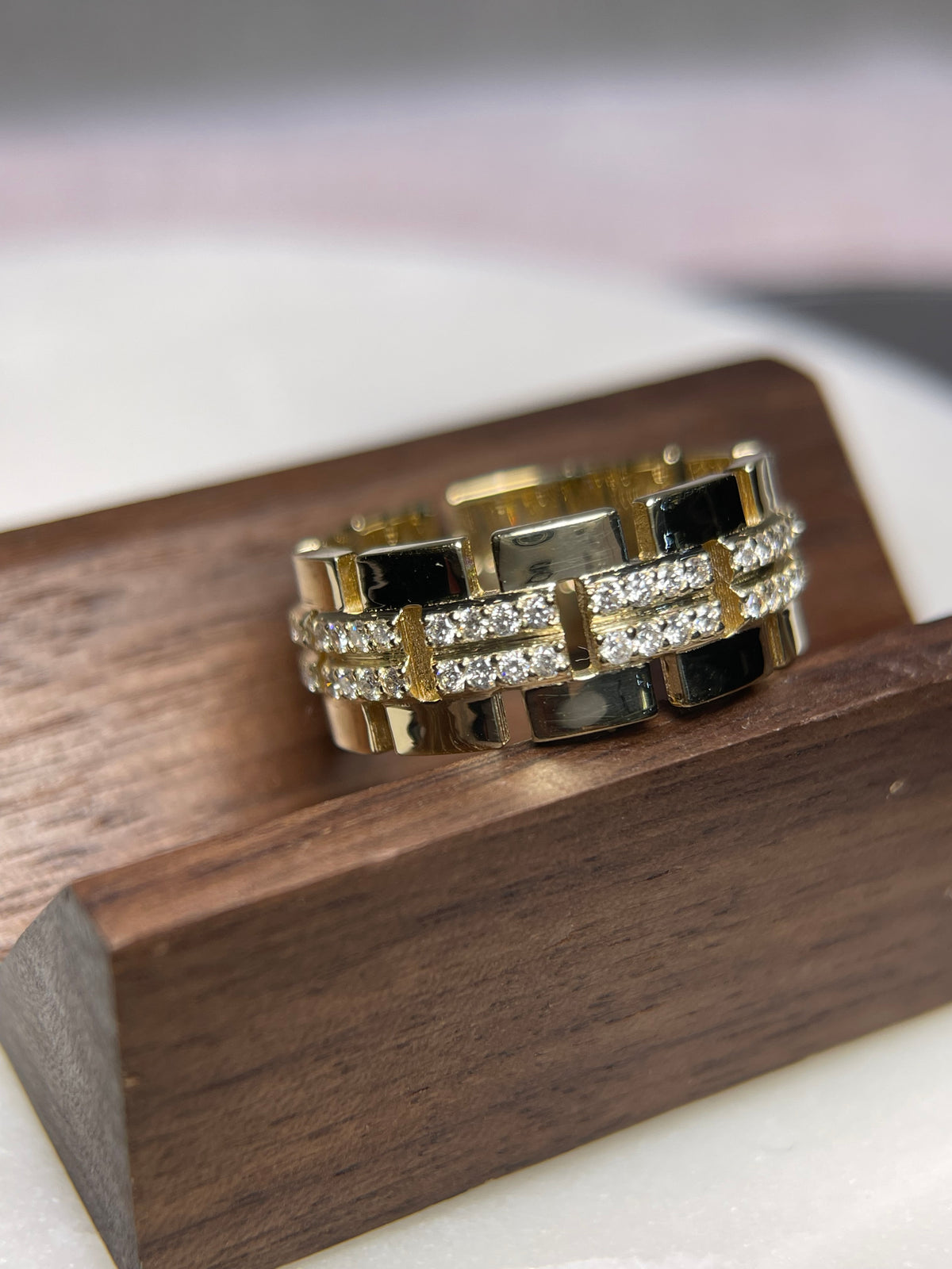 0.80ct Polished Chain Link Double Row Diamond Wedding Band 14K Gold MR027