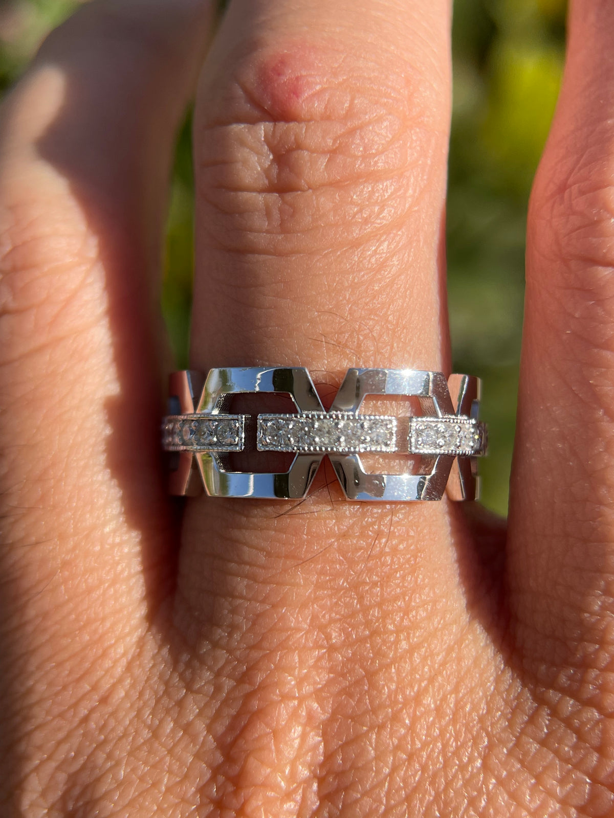 0.55ct Polished Chain Link Single Row Diamond Wedding Band 14K Gold MR026