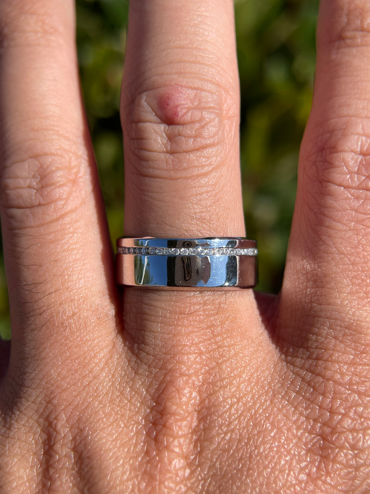 Polished Off-Center Diamond Eternity Wedding Band 14K Gold MR015