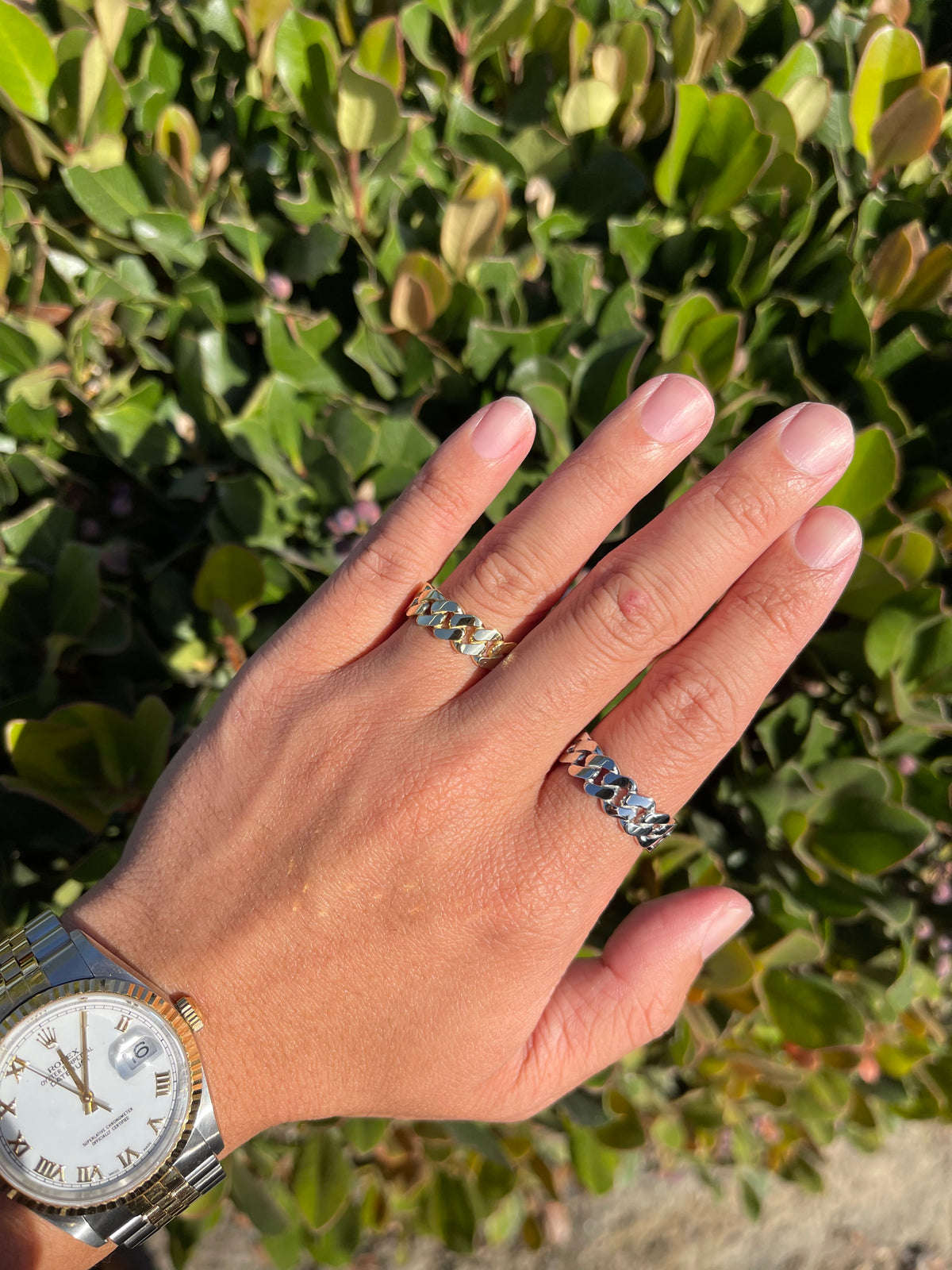 Polished Flat Cuban Link Ring Solid 14K Gold MR029