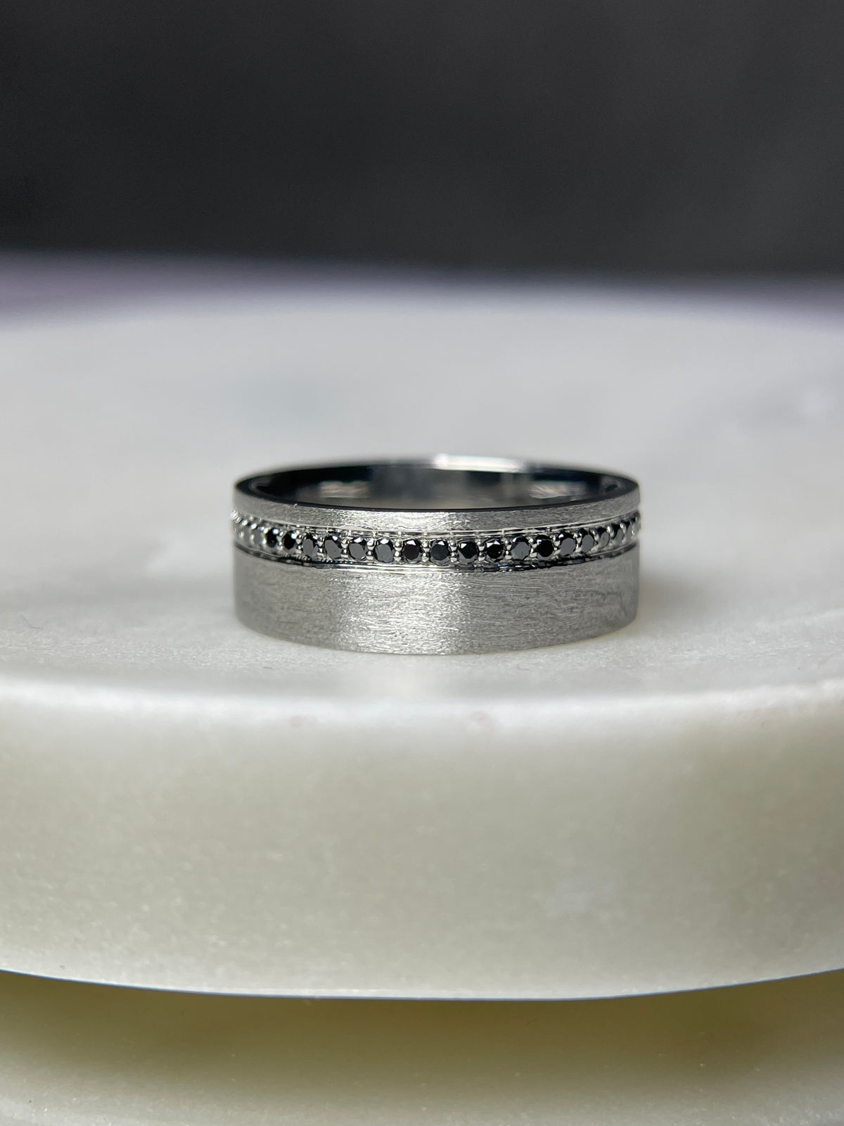 Men's 0.40ct Remy Off-Center Brushed Black Diamond Wedding Band 14K Gold MR012