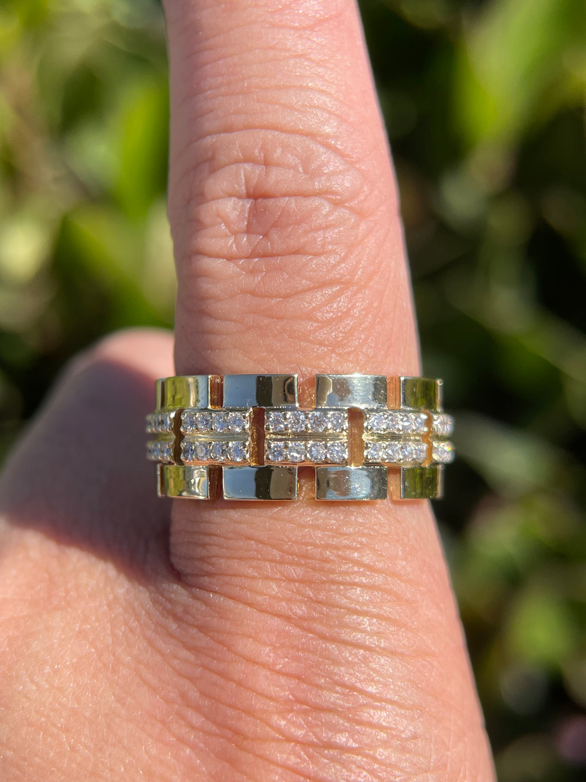 0.80ct Polished Chain Link Double Row Diamond Wedding Band 14K Gold MR027