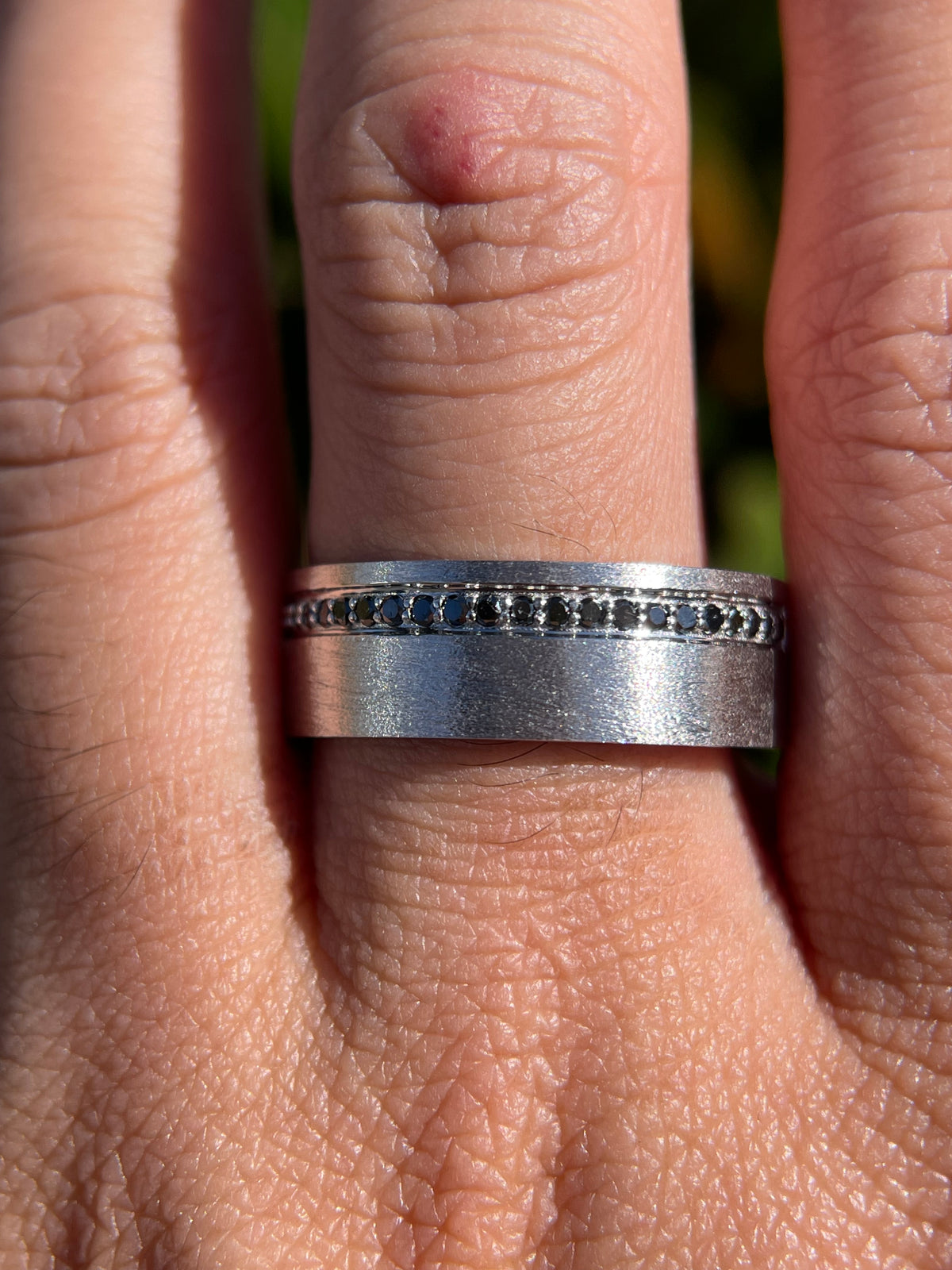 Men's 0.40ct Remy Off-Center Brushed Black Diamond Wedding Band 14K Gold MR012