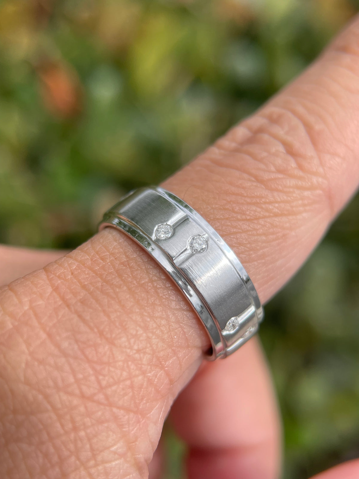 Brushed Double Bezel Eternity Diamond Wedding Ring 14K Gold MR021