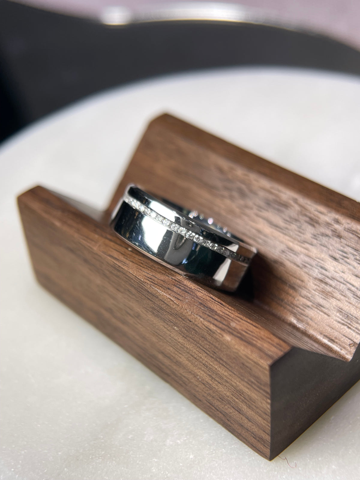 Polished Off-Center Diamond Eternity Wedding Band 14K Gold MR015