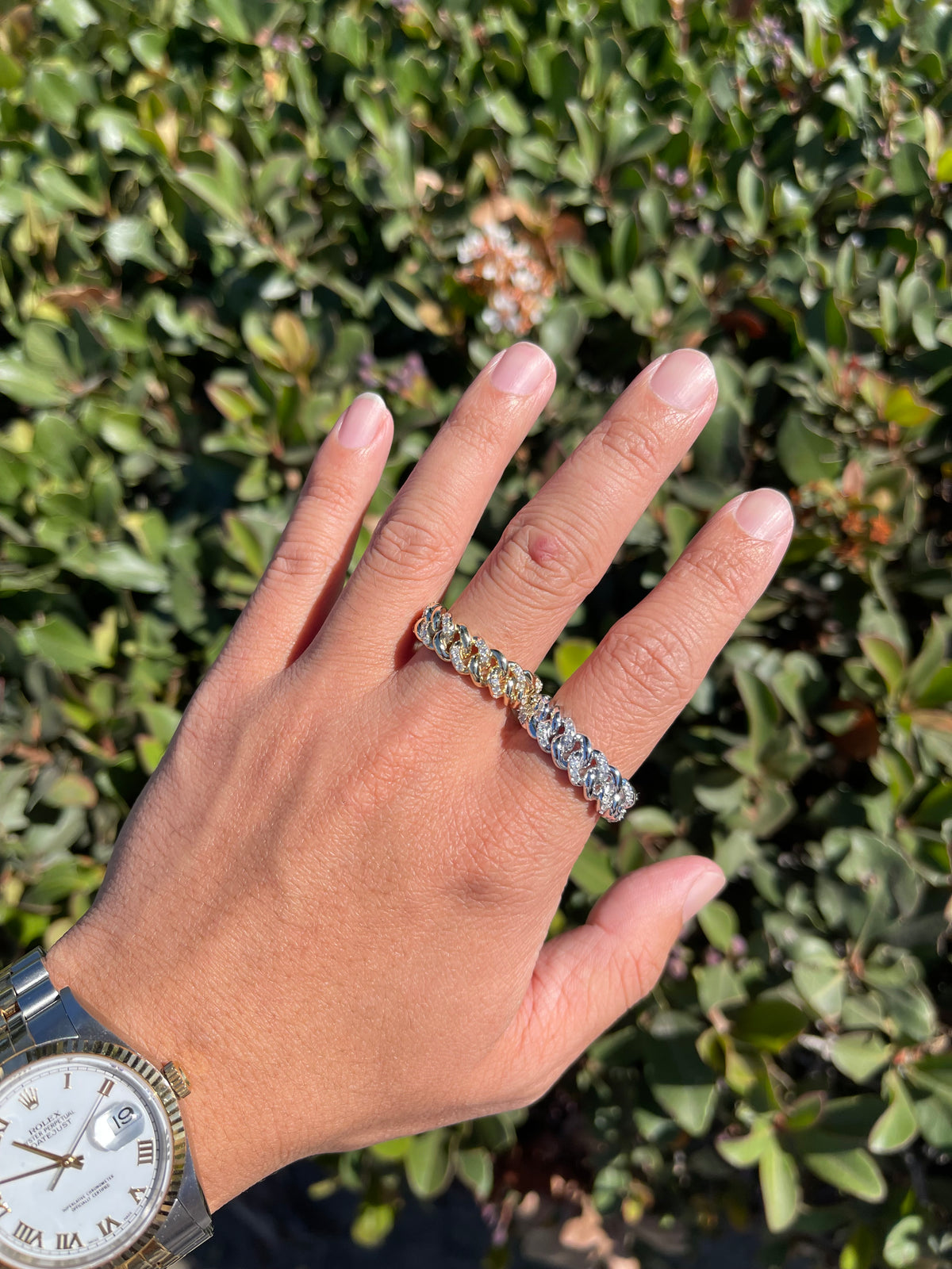 0.52ct Polished Half Diamond Rounded Cuban Link Ring Solid 14K Gold MR032