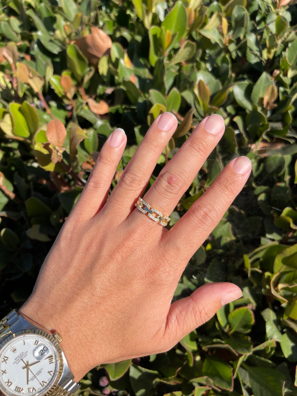 0.52ct Polished Diamond Chain Link Ring Solid 14K Gold MR033