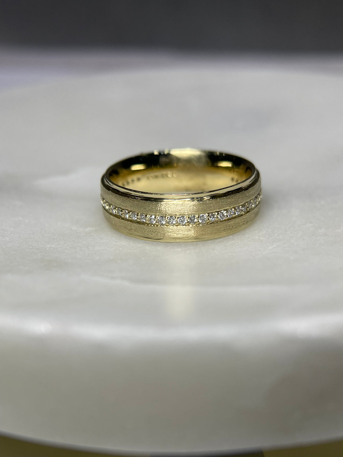 Men's 0.60ct Brushed Center Row Diamond Wedding Band 14K Gold MR008