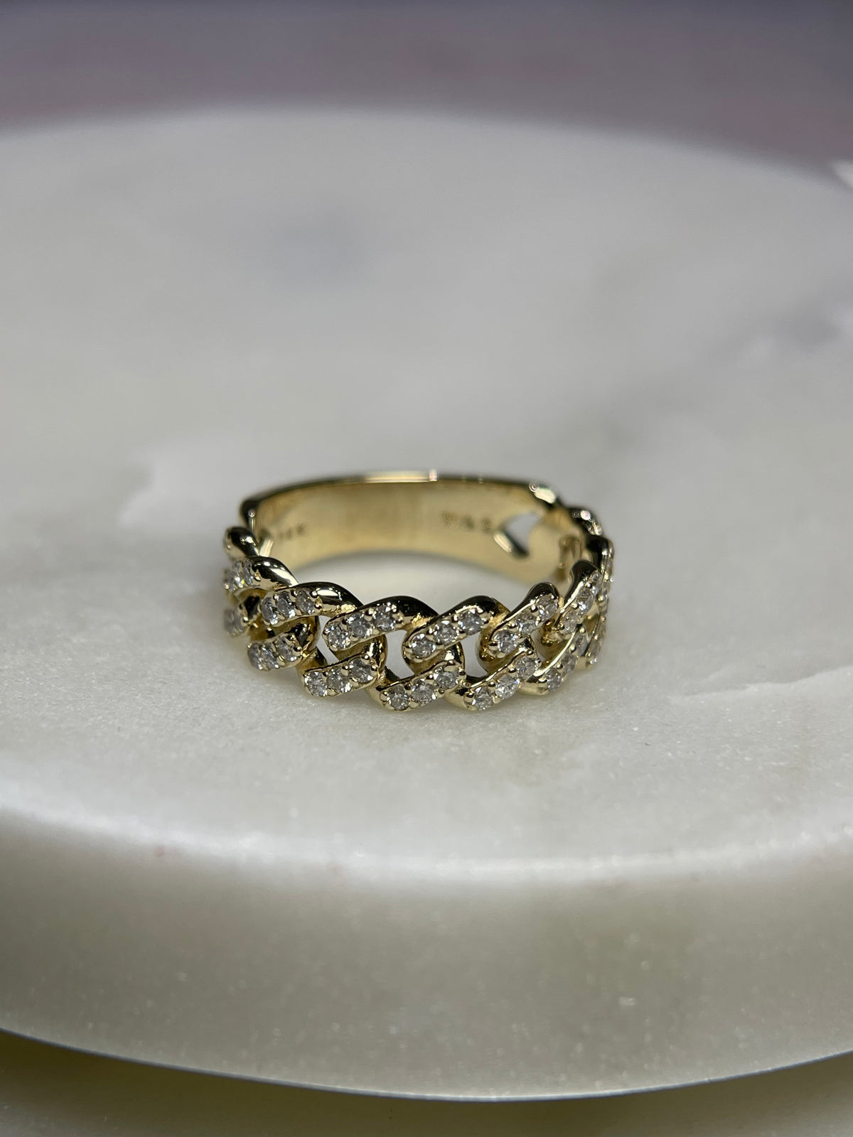 Polished Full Diamond Cuban Link Ring Solid 14K Gold MR031