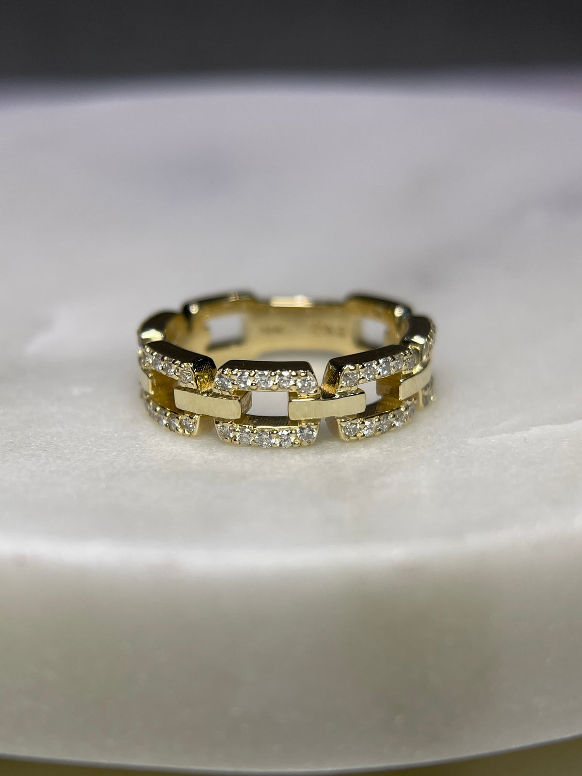 0.52ct Polished Diamond Chain Link Ring Solid 14K Gold MR033