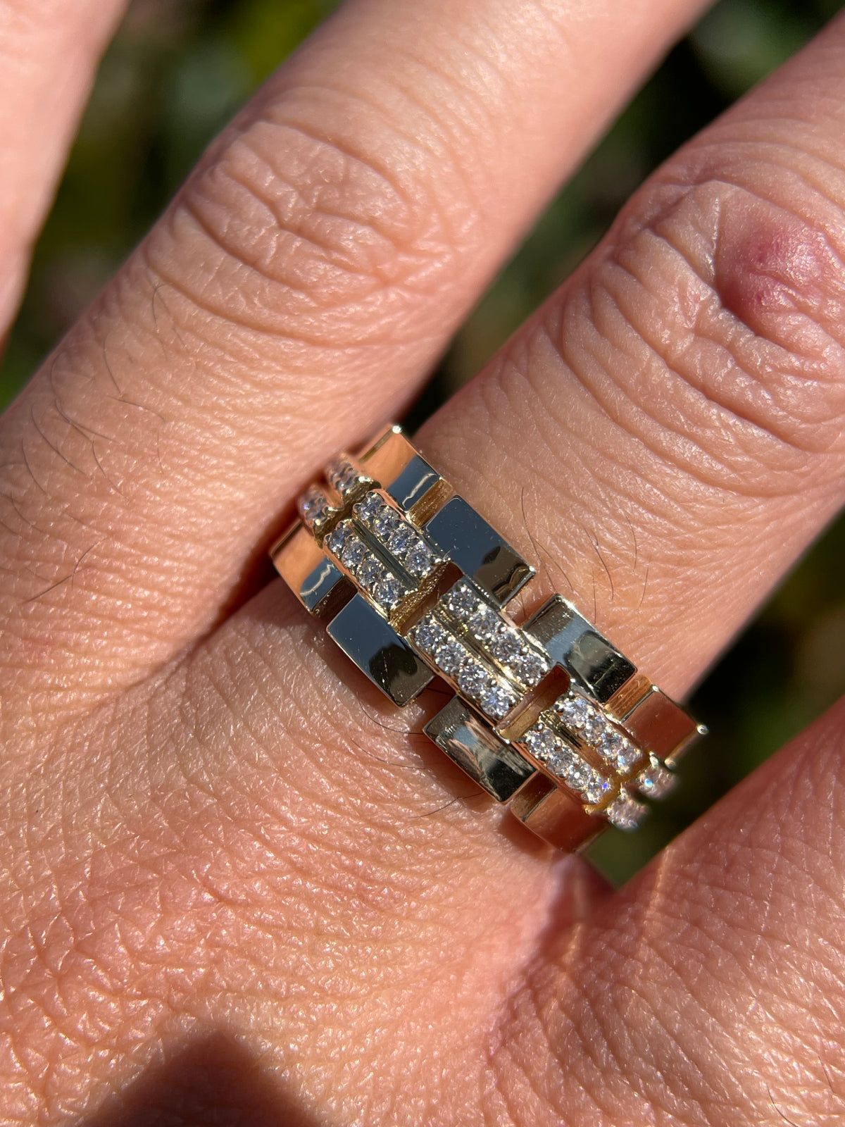 0.80ct Polished Chain Link Double Row Diamond Wedding Band 14K Gold MR027