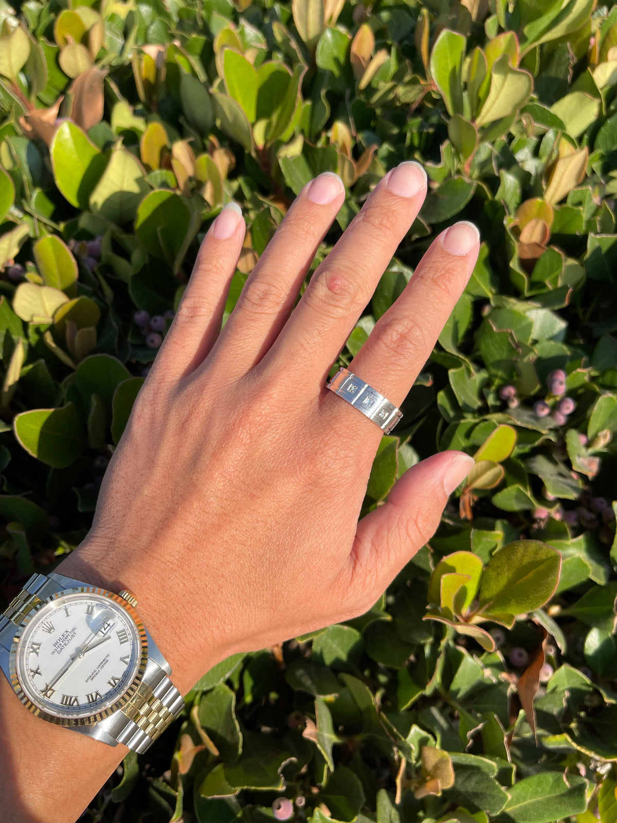 Brushed Triple Bezel Princess Cut Diamond Wedding Ring 14K Gold MR019