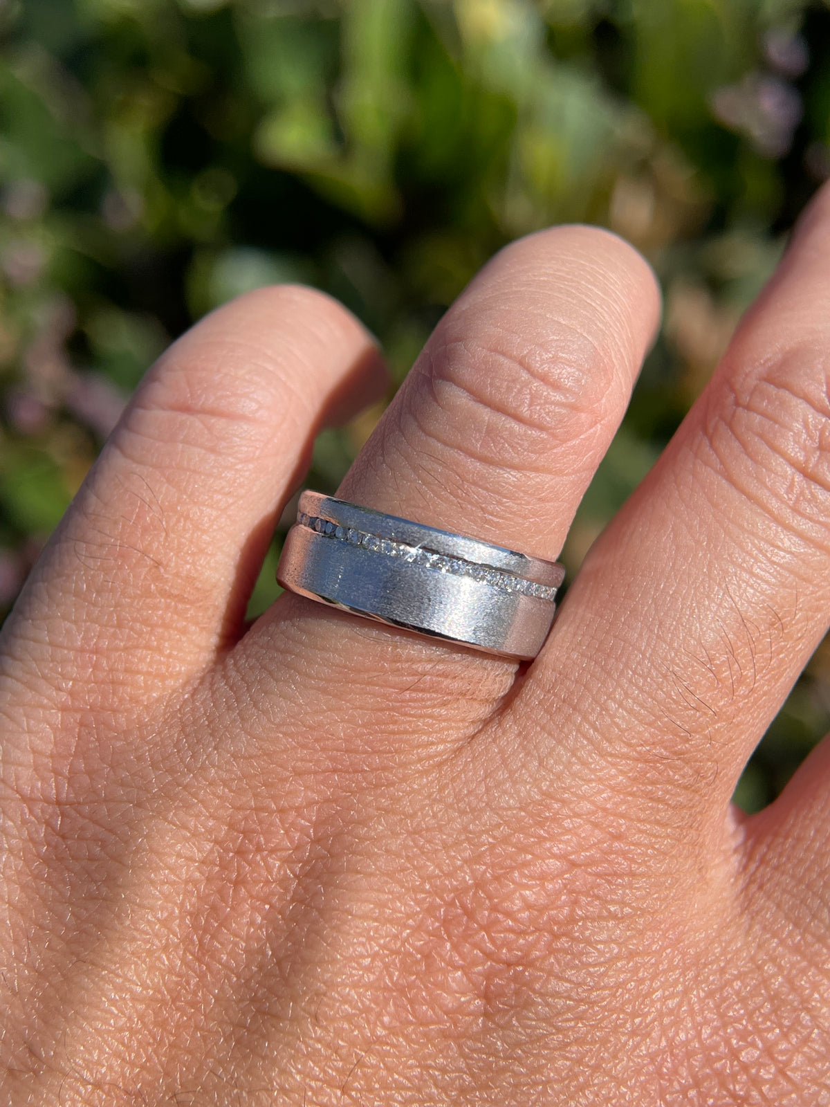 Men's 0.60ct tw Remy Off-Center Brushed Eternity Diamond Wedding Band 14K Gold MR001