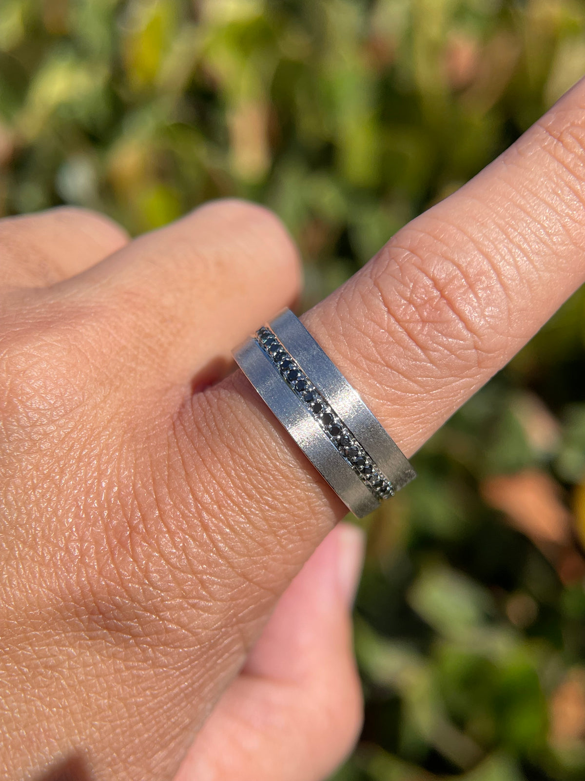 Men's 0.40ct Remy Centered Brushed Black Diamond Wedding Band 14K Gold MR013