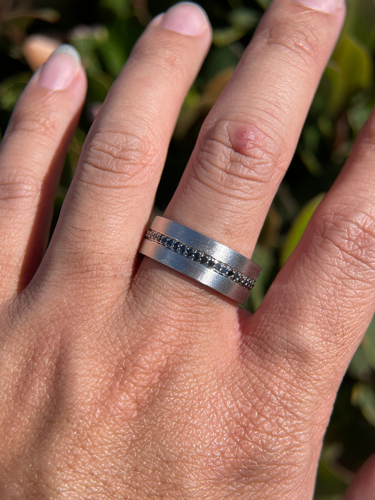 Men's 0.40ct Remy Centered Brushed Black Diamond Wedding Band 14K Gold MR013