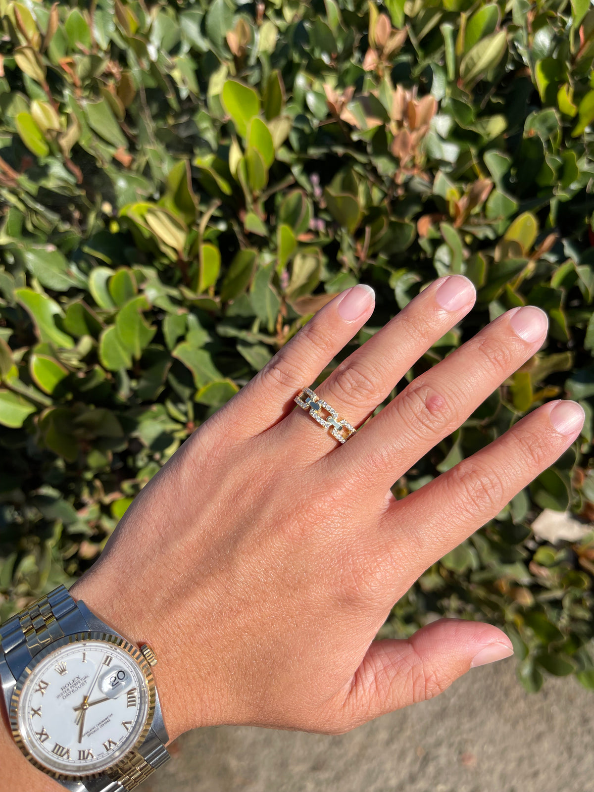 0.52ct Polished Diamond Chain Link Ring Solid 14K Gold MR033