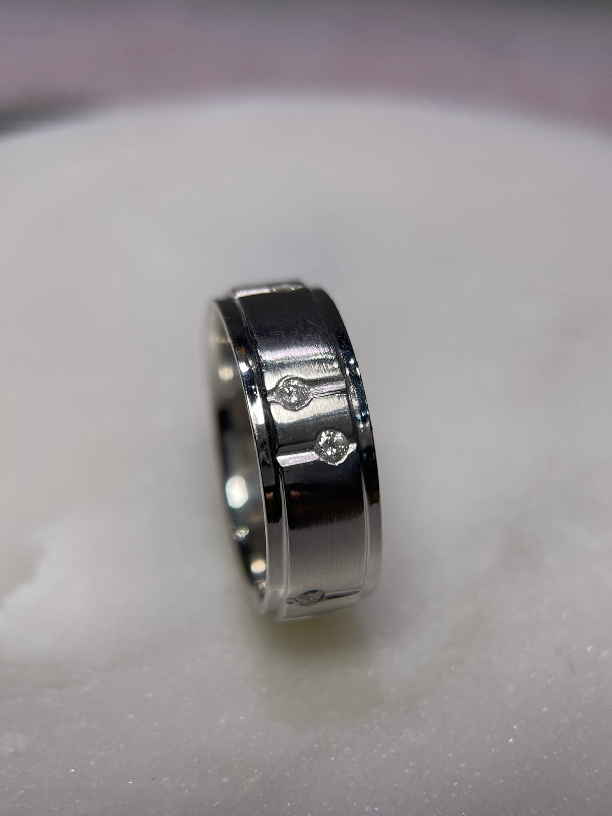 Brushed Double Bezel Eternity Diamond Wedding Ring 14K Gold MR021