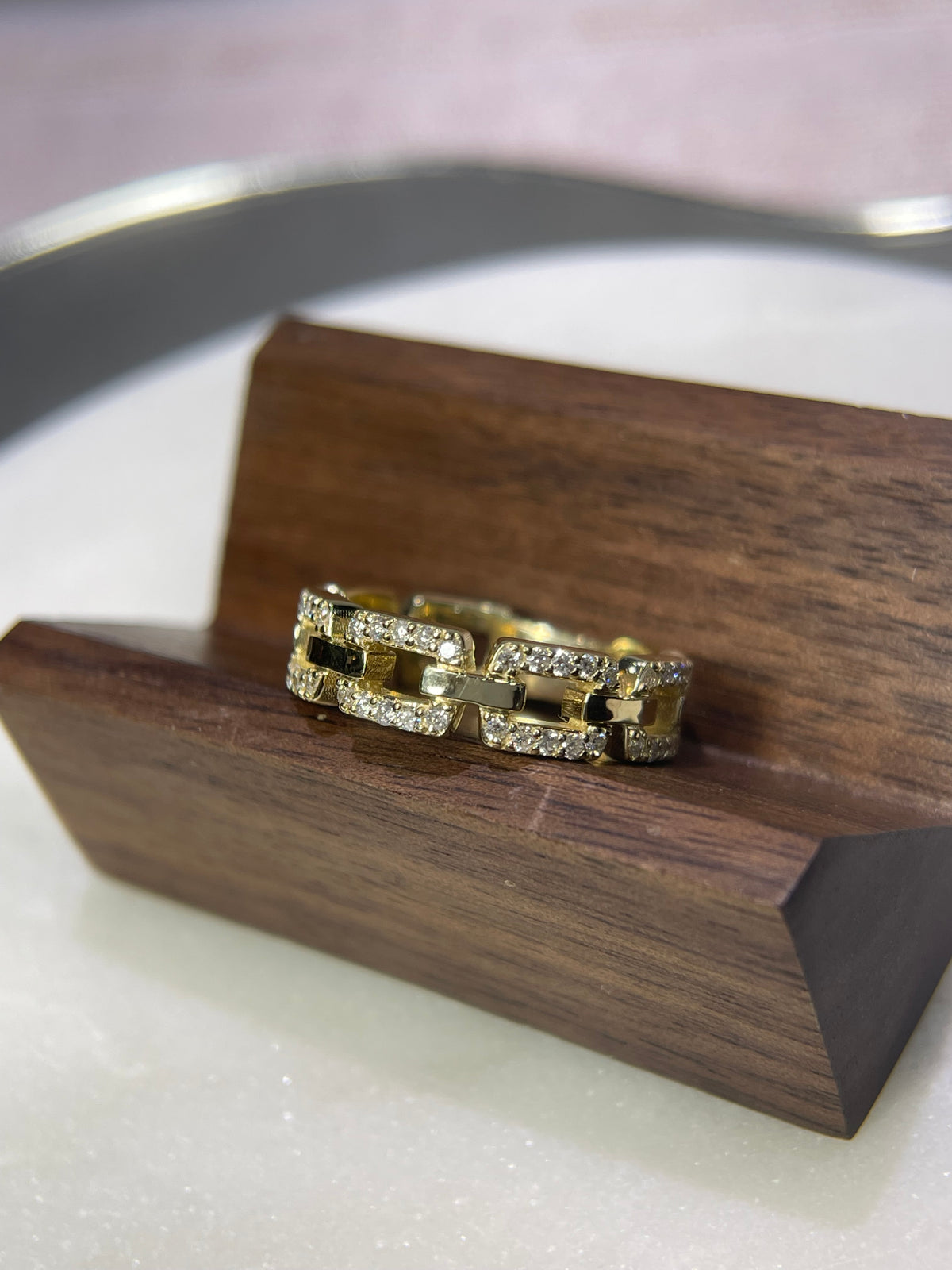 0.52ct Polished Diamond Chain Link Ring Solid 14K Gold MR033