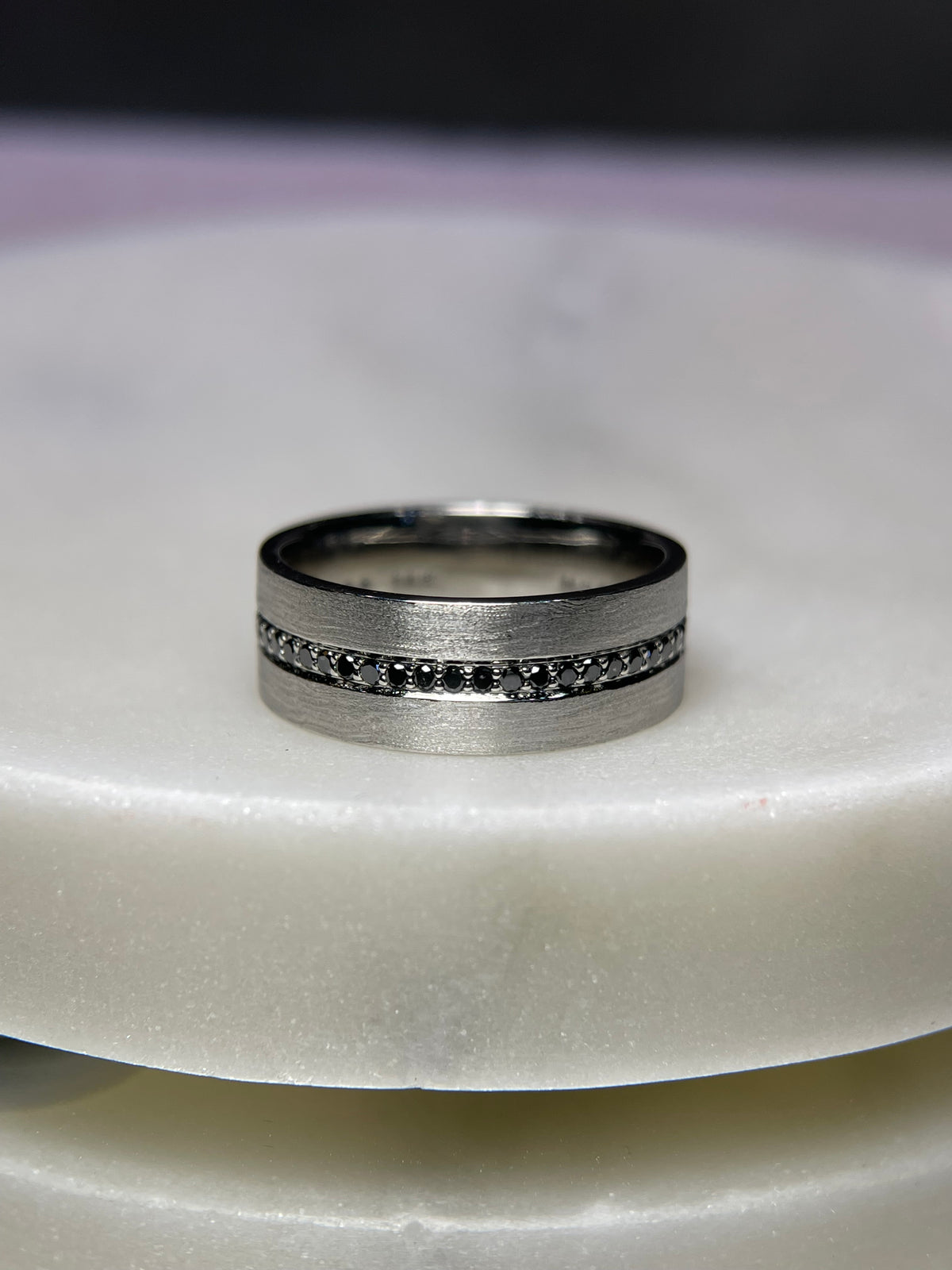 Men's 0.40ct Remy Centered Brushed Black Diamond Wedding Band 14K Gold MR013