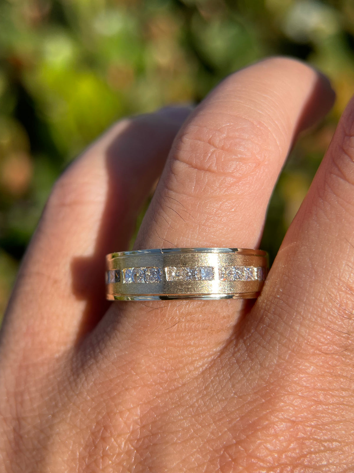 Men's 0.78ct Spaced Princess Cut Diamond Wedding Ring 14K Gold MR007