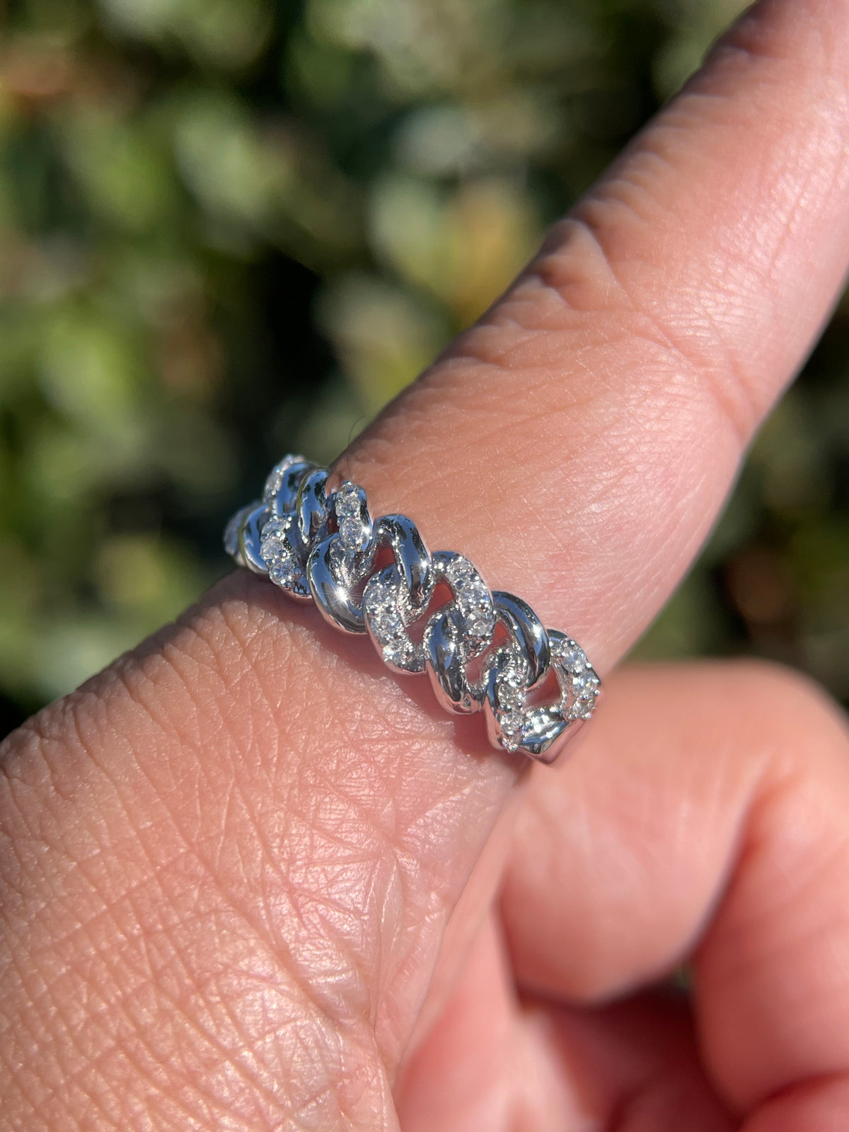 0.52ct Polished Half Diamond Rounded Cuban Link Ring Solid 14K Gold MR032