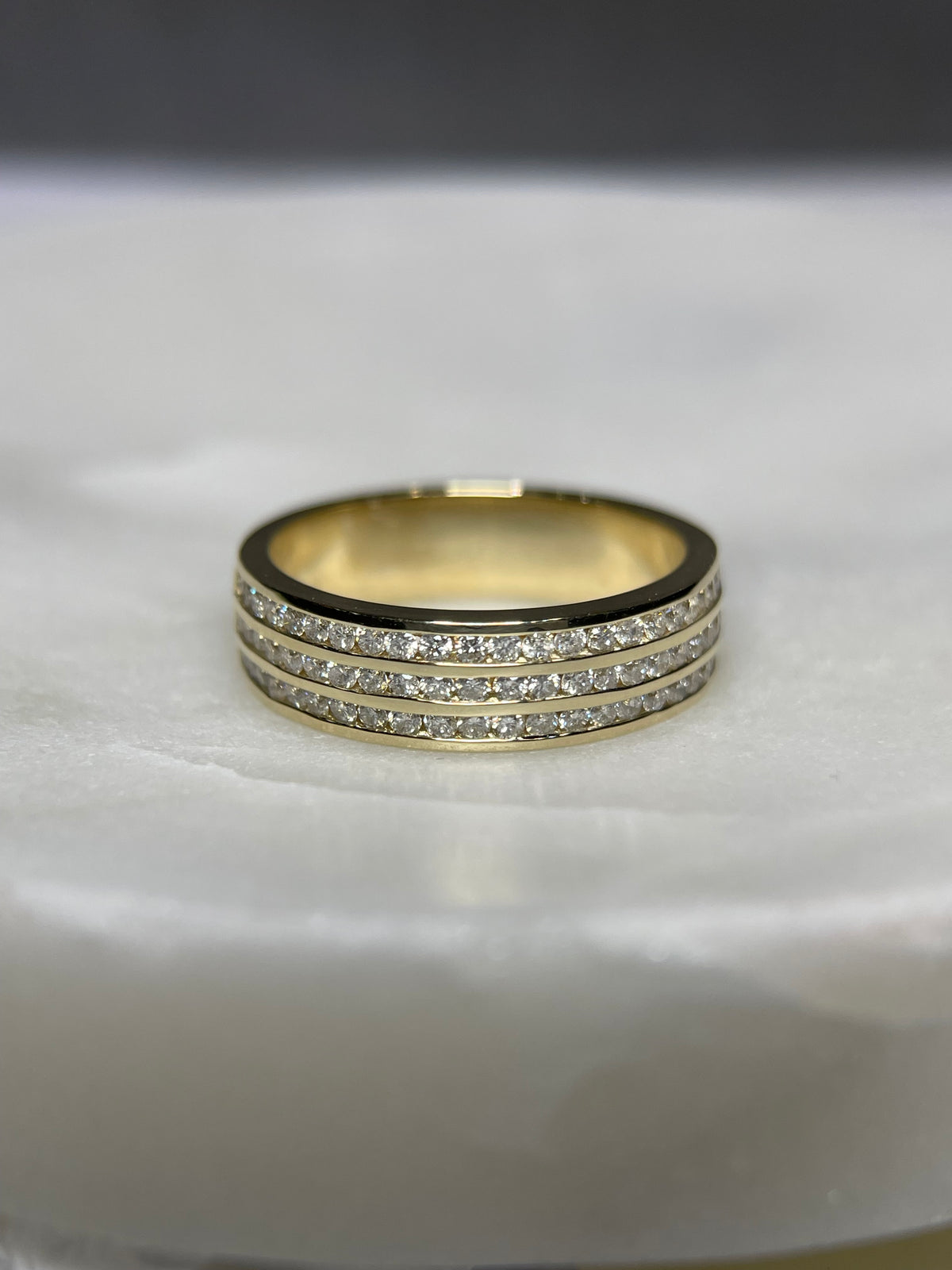 Men's 1.10ct Triple Row Diamond Wedding Band 14K Gold MR009