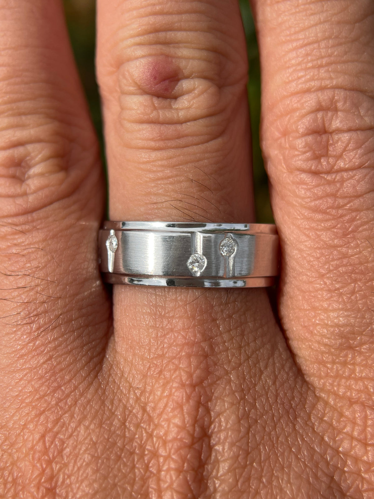 Brushed Double Bezel Eternity Diamond Wedding Ring 14K Gold MR021