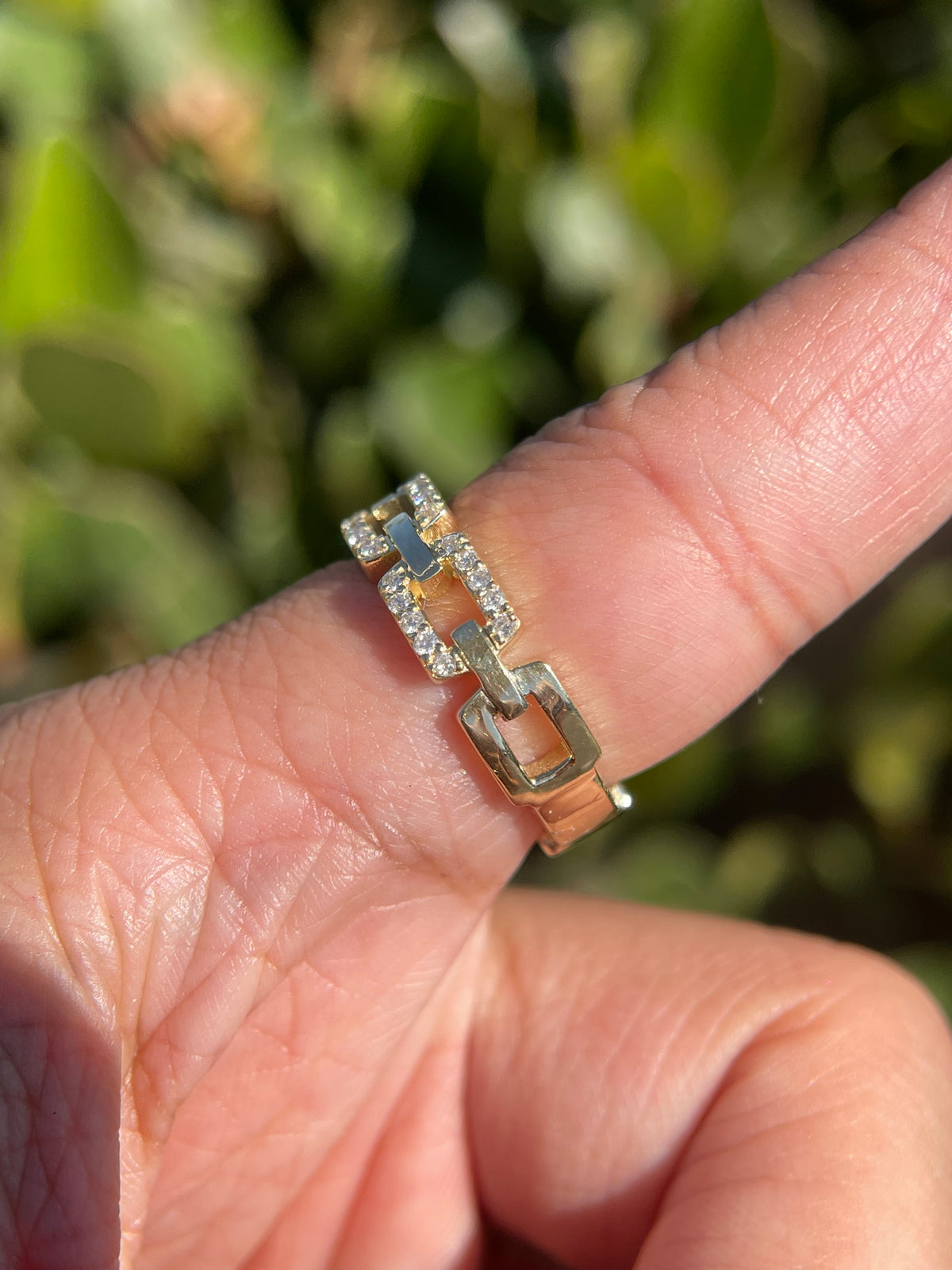 0.52ct Polished Diamond Chain Link Ring Solid 14K Gold MR033