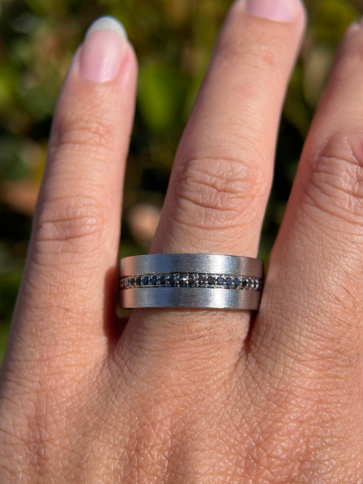 Men's 0.40ct Remy Centered Brushed Black Diamond Wedding Band 14K Gold MR013