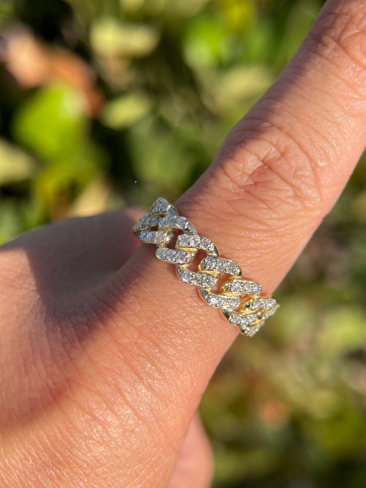 Polished Full Diamond Cuban Link Ring Solid 14K Gold MR031