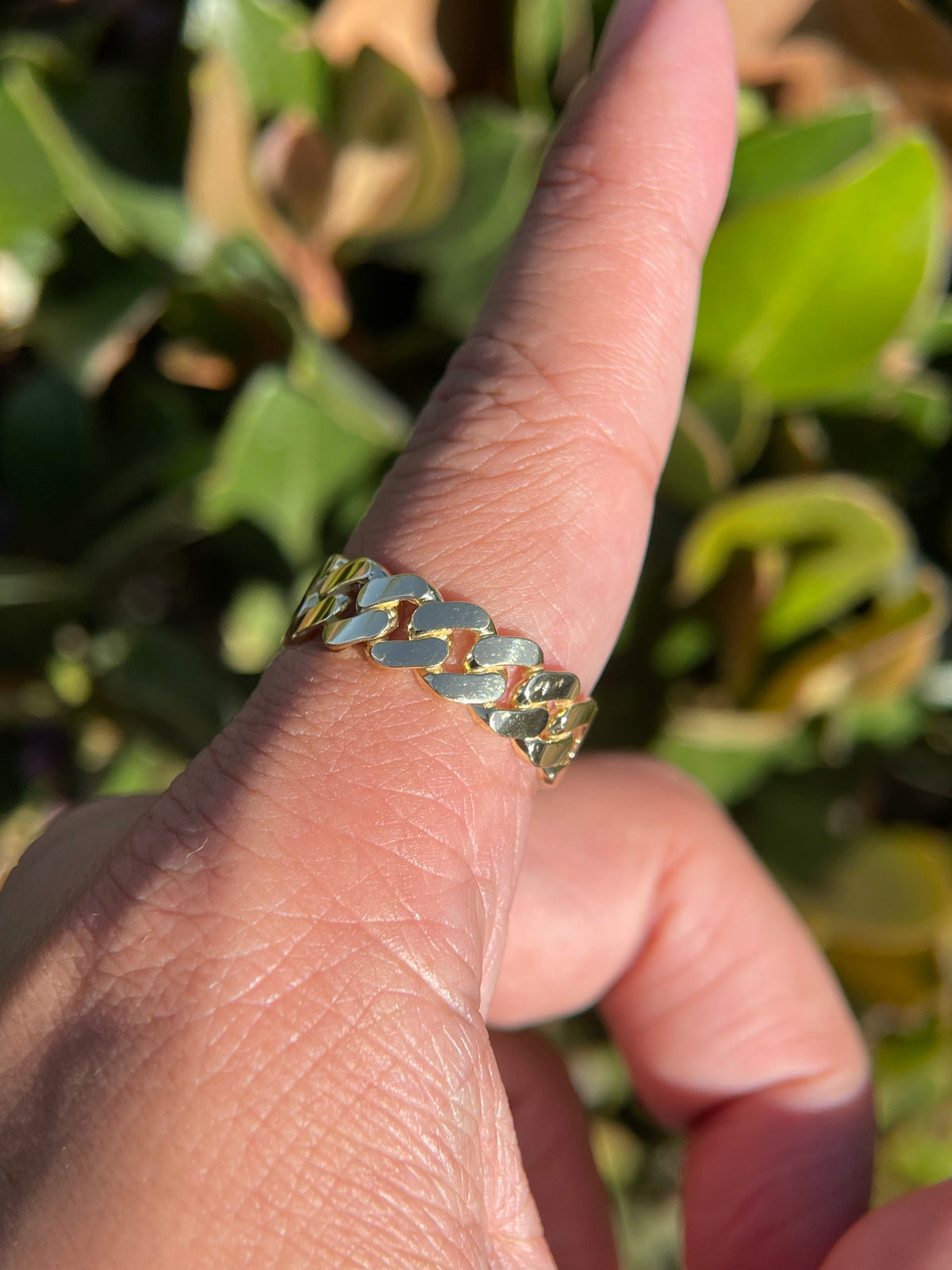 Polished Flat Cuban Link Ring Solid 14K Gold MR029