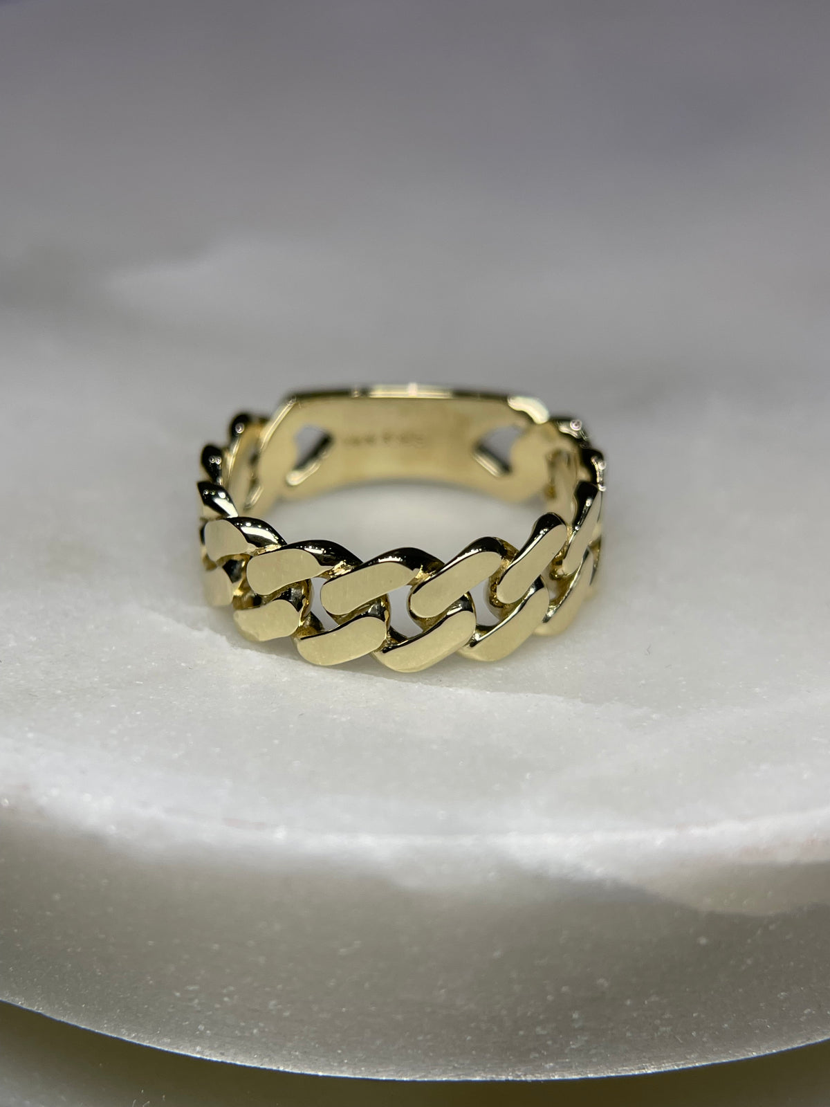 Polished Flat Cuban Link Ring Solid 14K Gold MR029