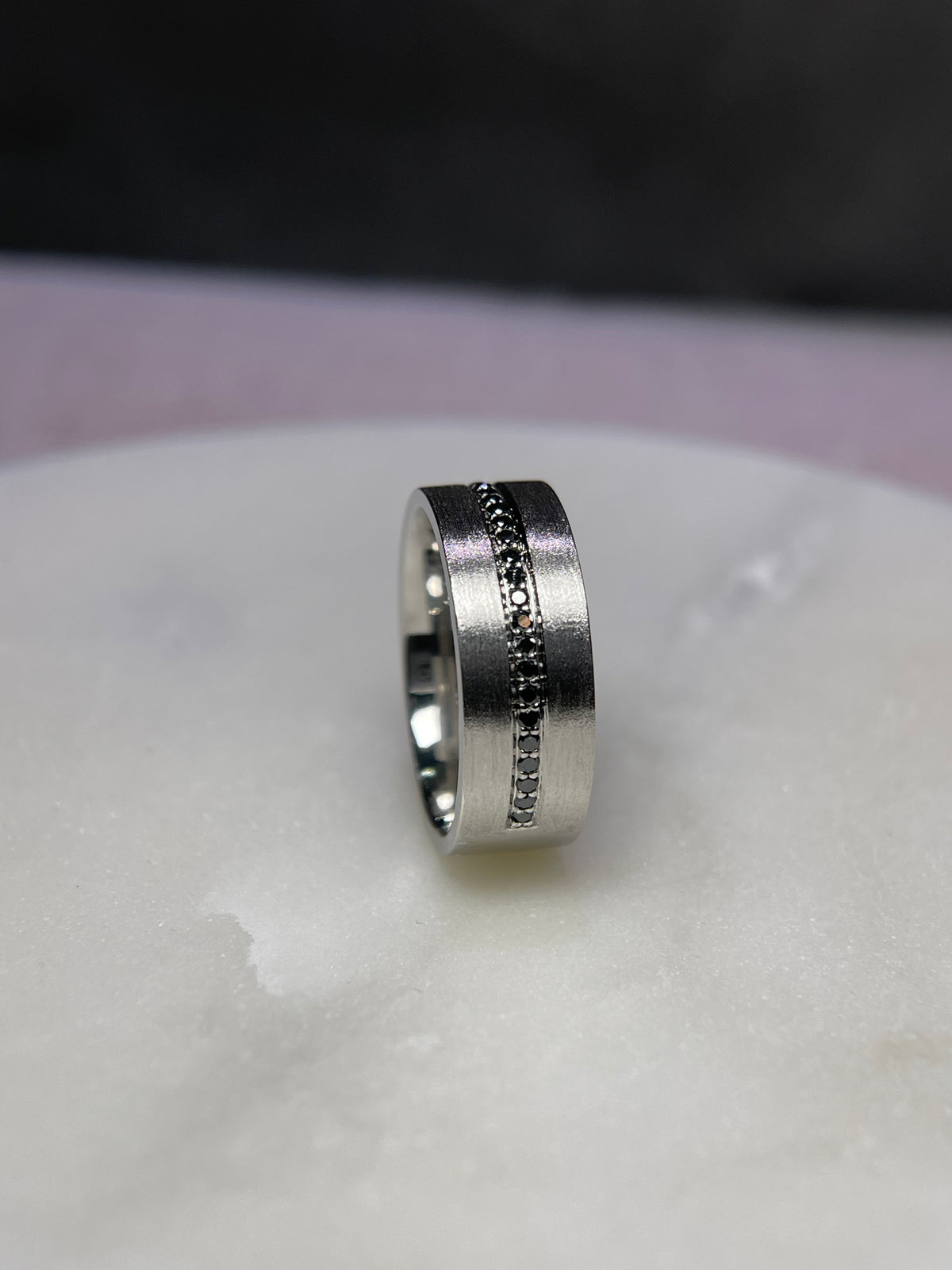 Men's 0.40ct Remy Centered Brushed Black Diamond Wedding Band 14K Gold MR013