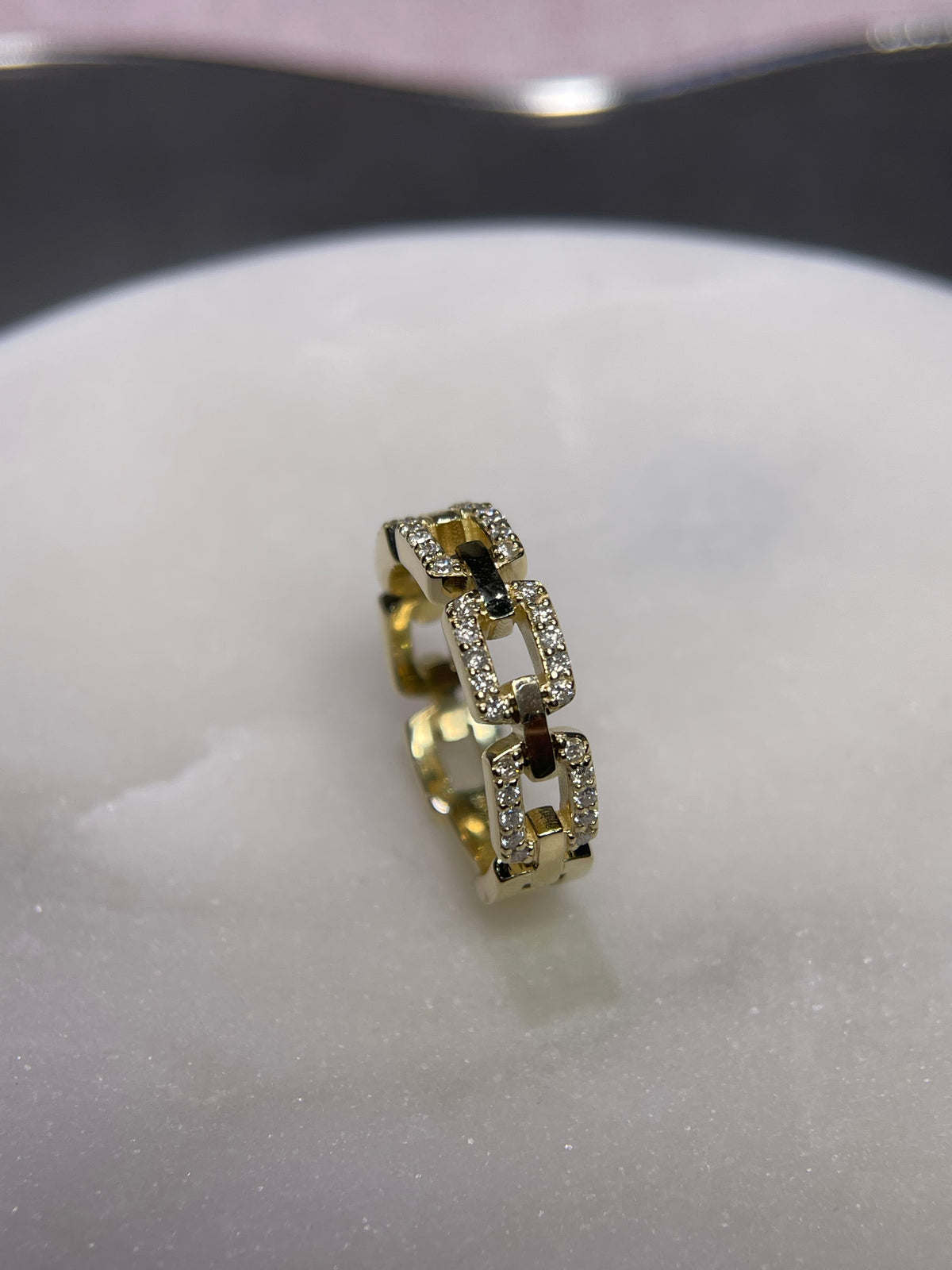 0.52ct Polished Diamond Chain Link Ring Solid 14K Gold MR033