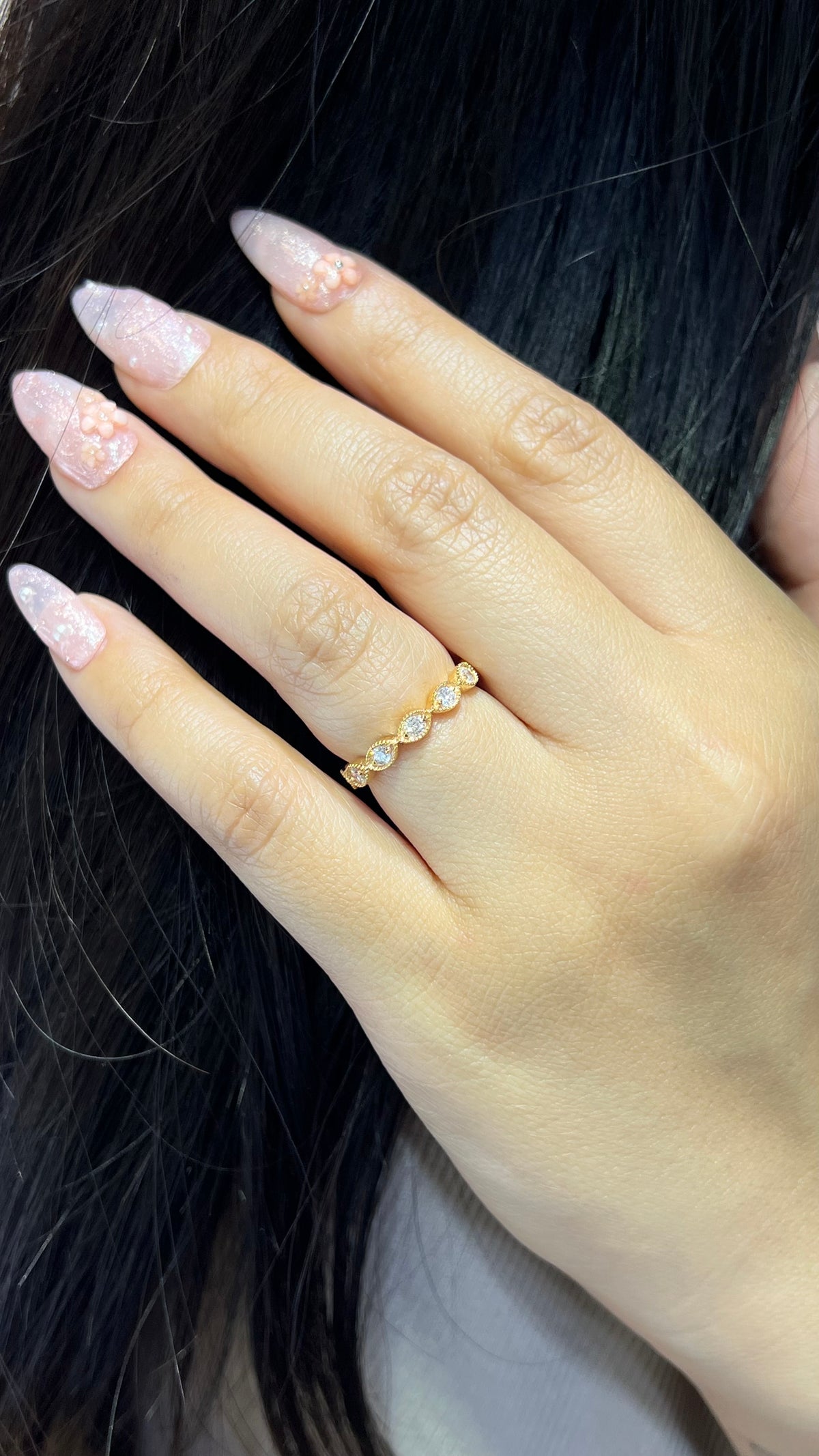 0.35ct Milgrain Beaded Diamond Wedding Band 14K Gold BAN011