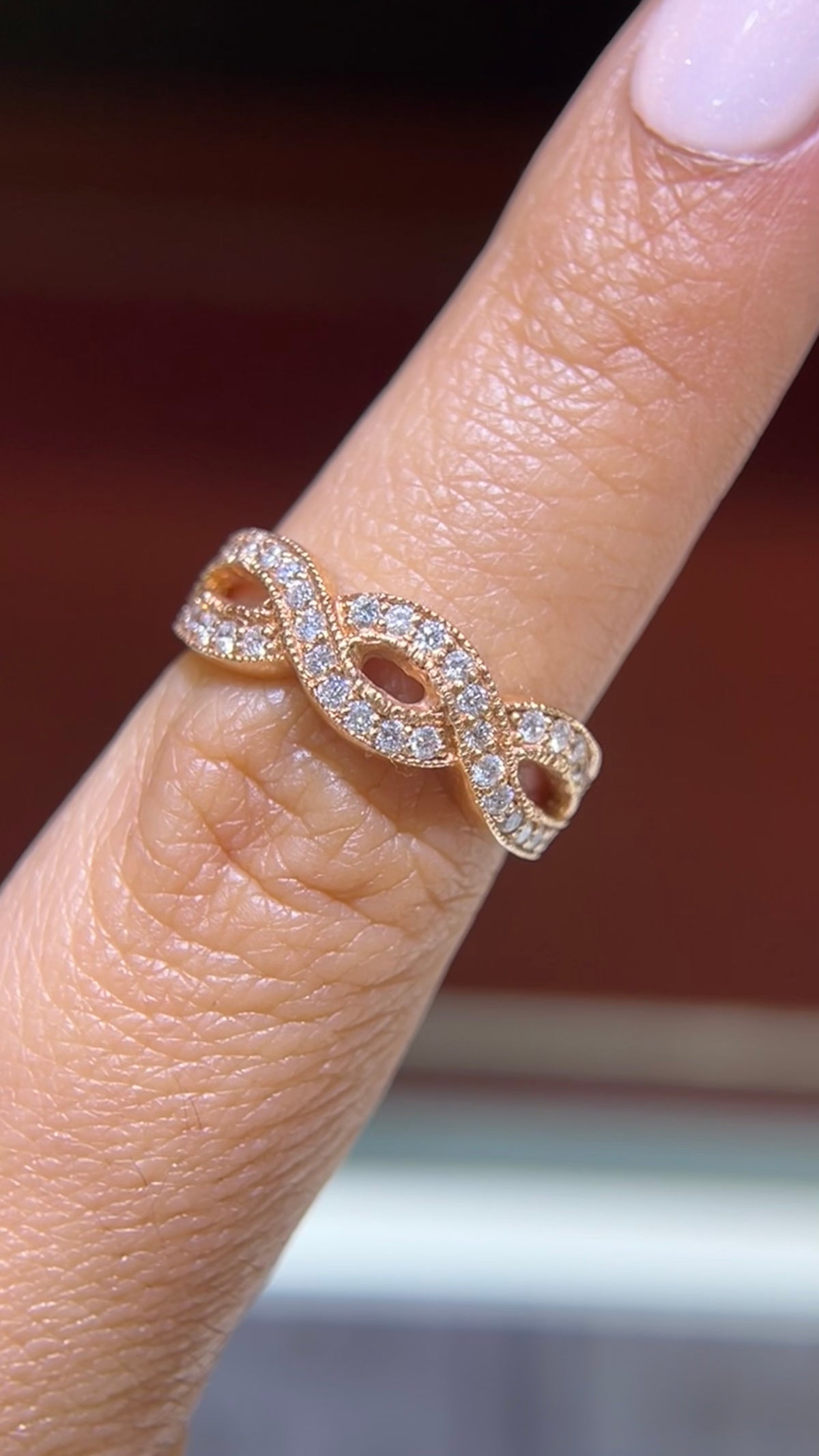 0.45ct Milgrain Beaded Diamond Twist Wedding Band 14K Gold BAN047