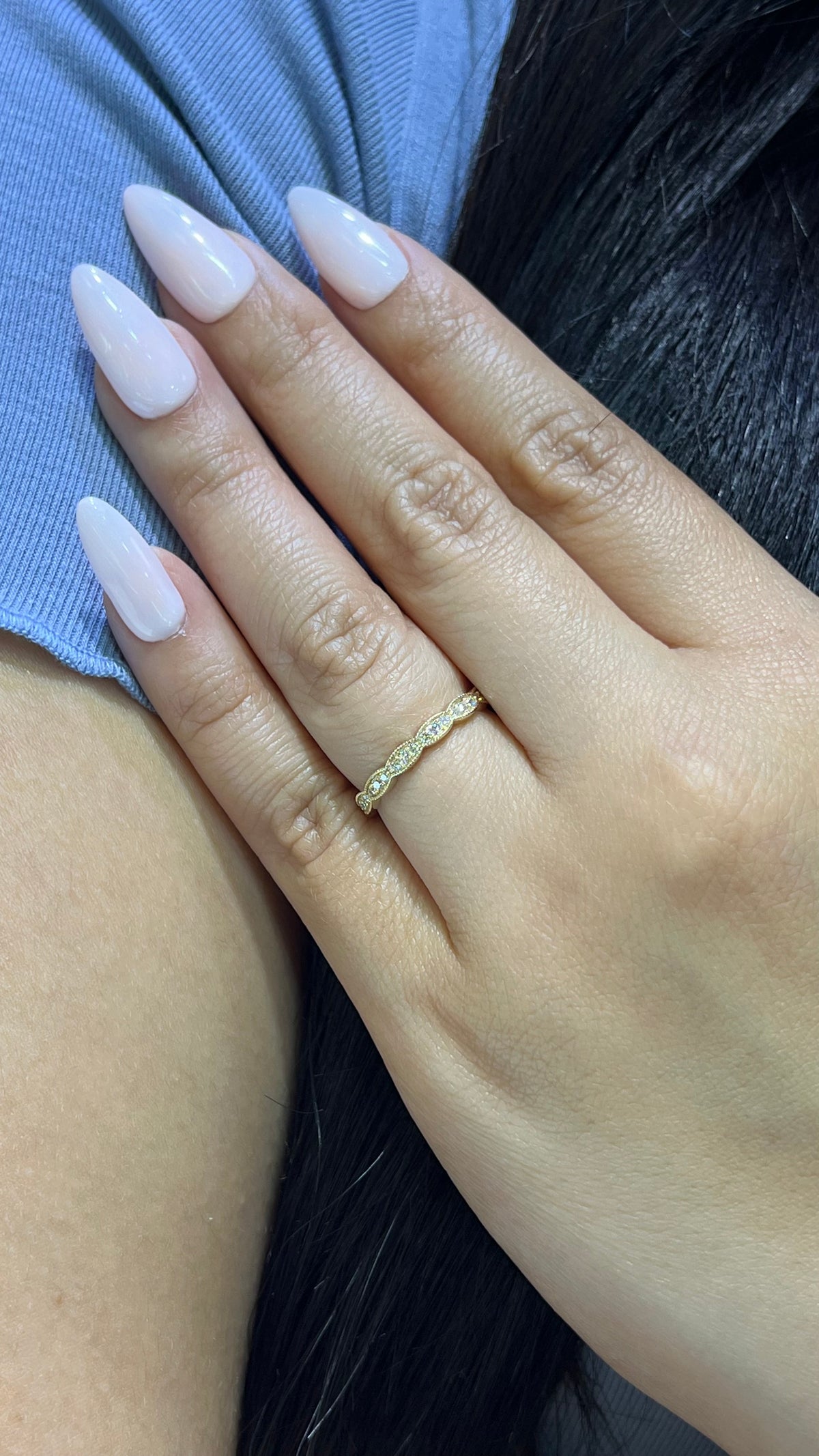 0.23ct Milgrain Beaded Diamond Wedding Band 14K Gold BAN050