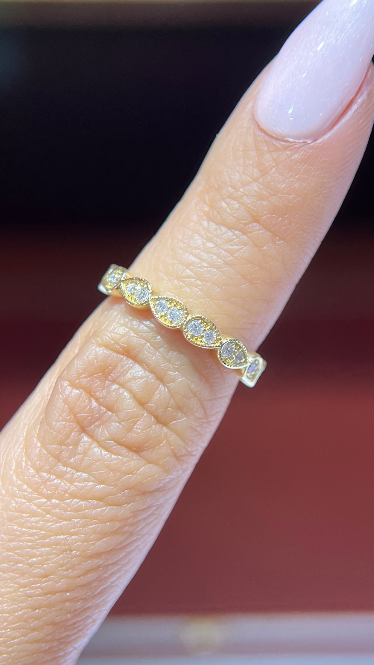 0.25ct Milgrain Beaded Diamond Wedding Band 14K Gold BAN068