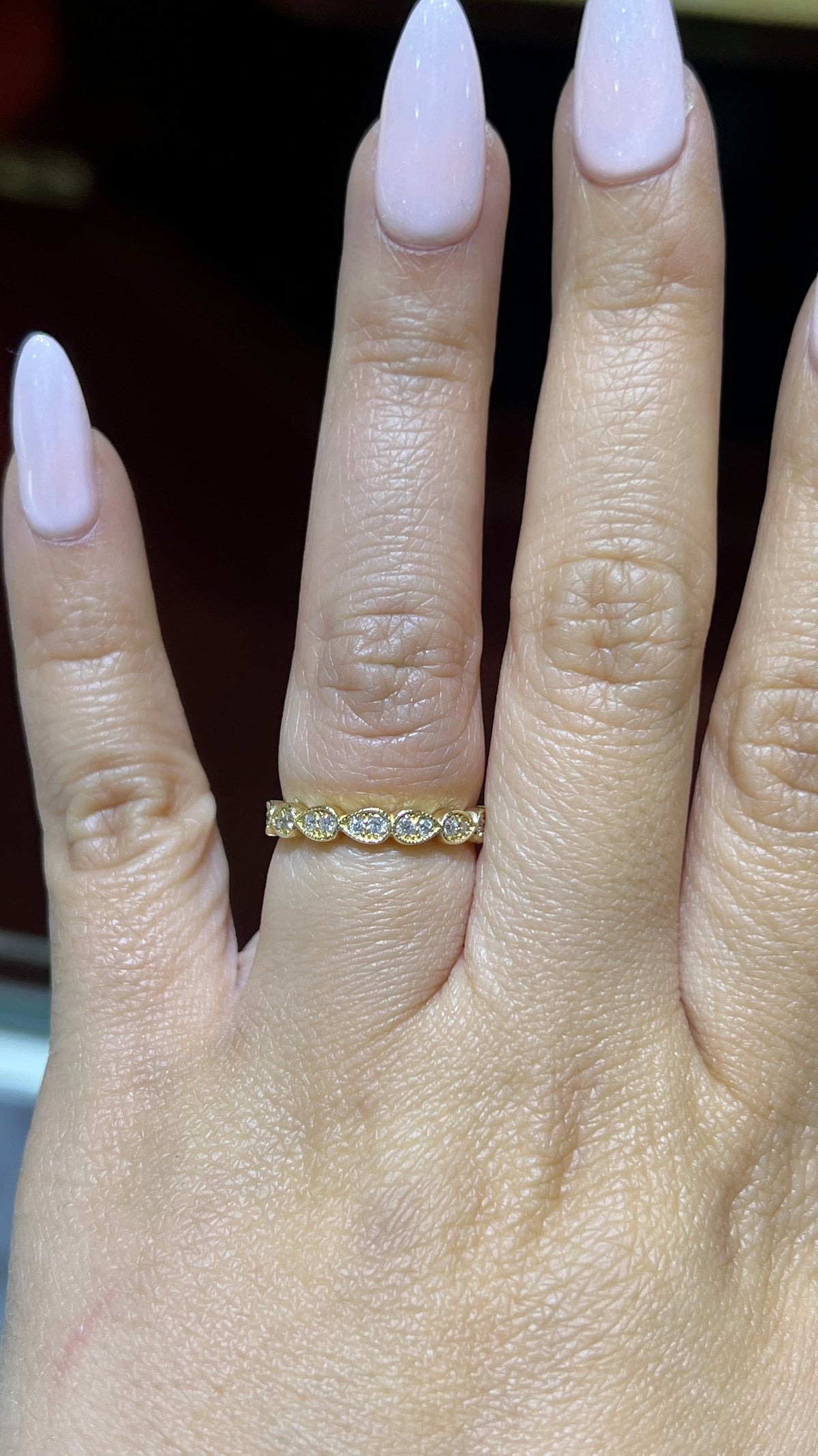 0.25ct Milgrain Beaded Diamond Wedding Band 14K Gold BAN068