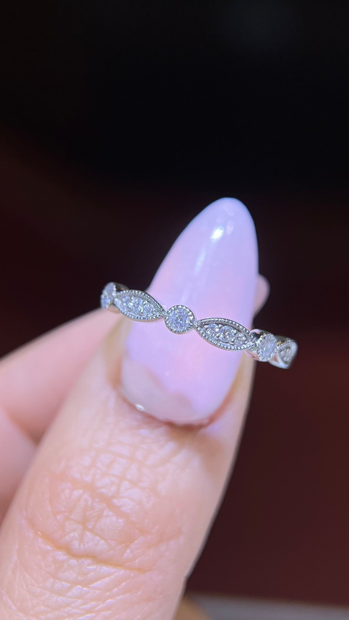 0.25ct Milgrain Beaded Diamond Wedding Band 14K Gold BAN077