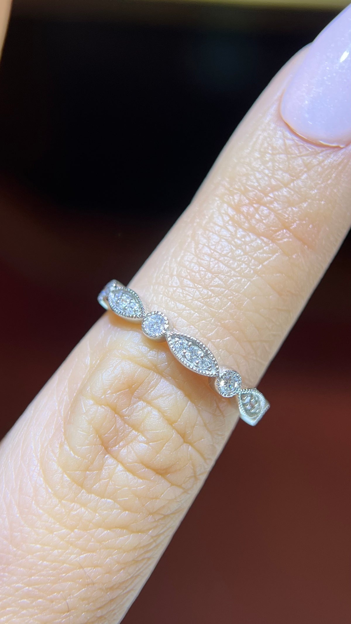 0.25ct Milgrain Beaded Diamond Wedding Band 14K Gold BAN077