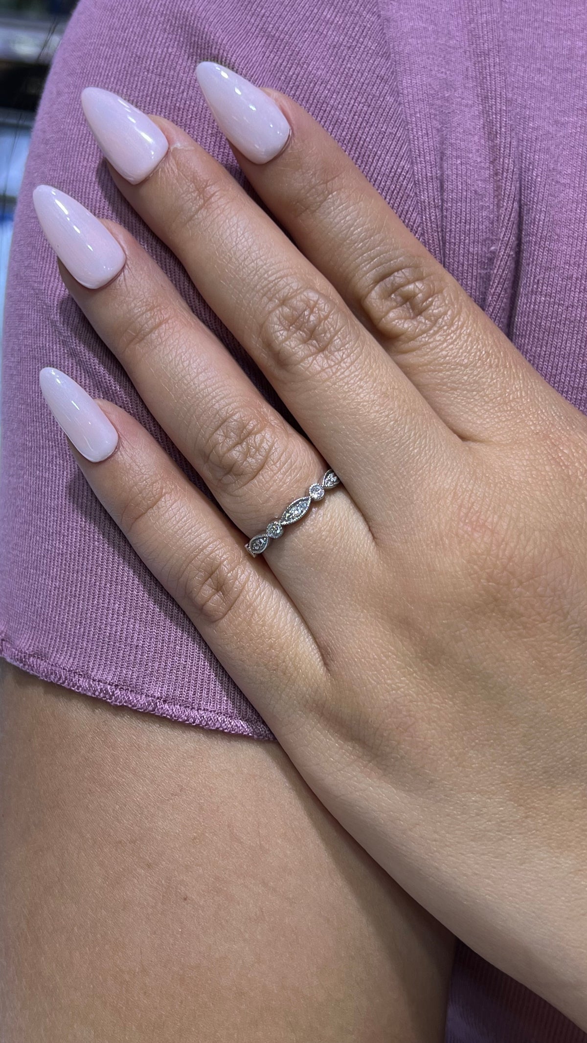 0.25ct Milgrain Beaded Diamond Wedding Band 14K Gold BAN077