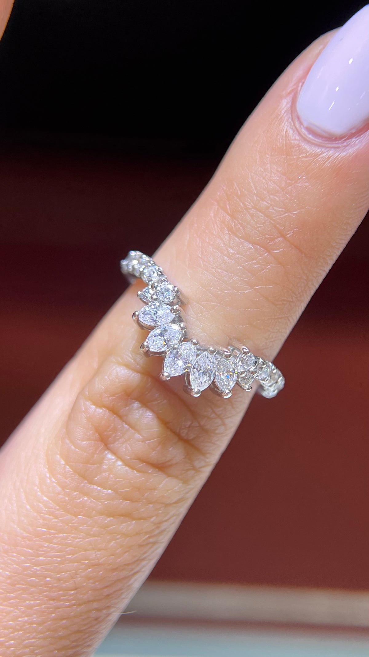 0.82ct Marquise Contour Chevron Diamond Wedding Band 14K Gold BAN100