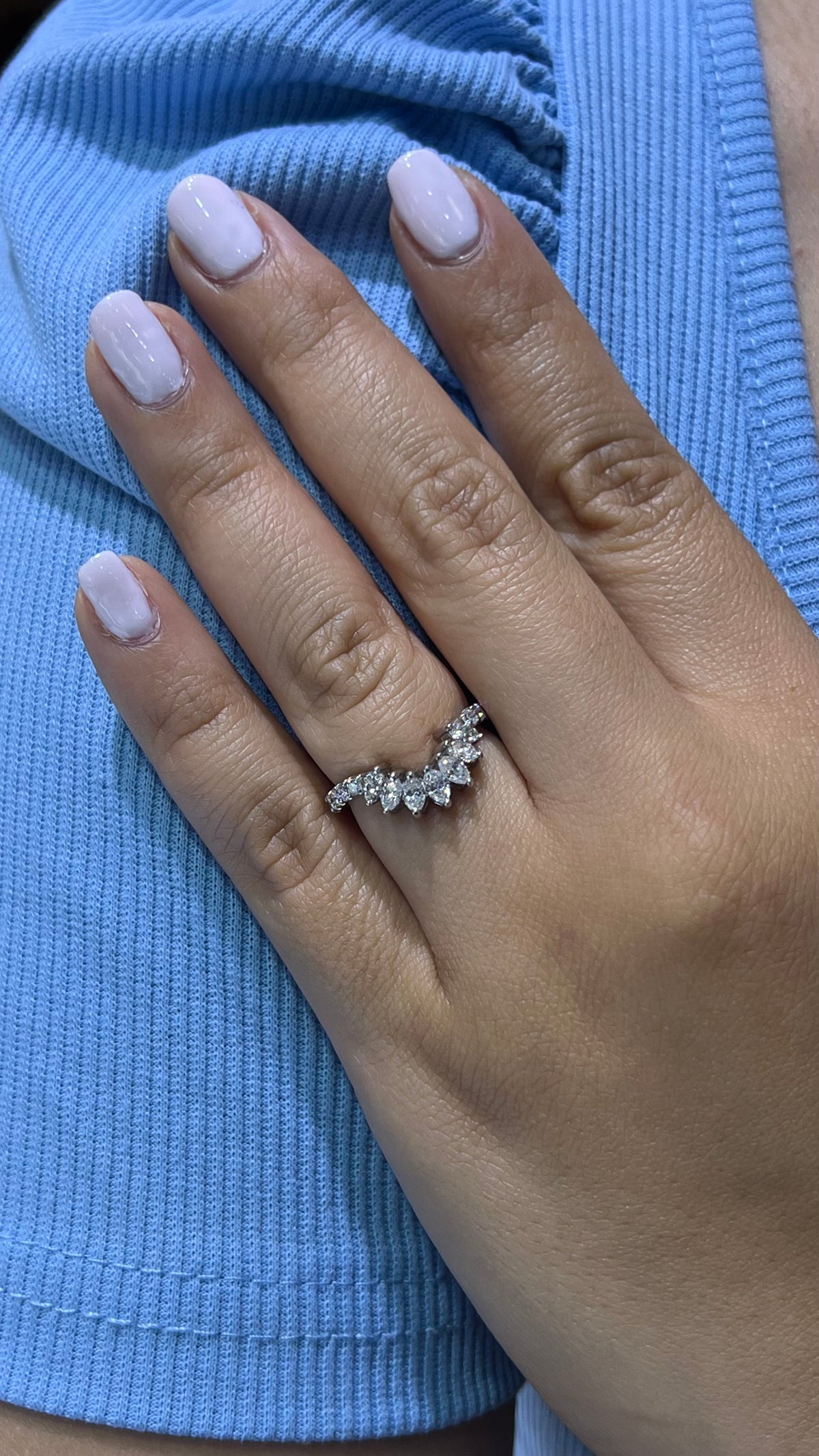 0.82ct Marquise Contour Chevron Diamond Wedding Band 14K Gold BAN100