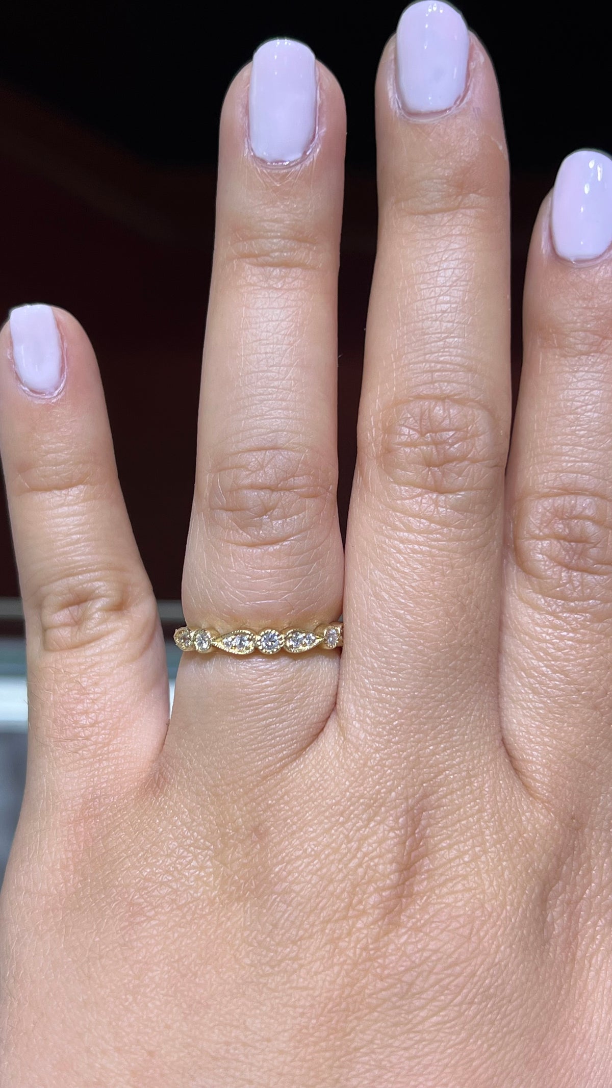 0.21ct Milgrain Beaded Pear and Round Bezel Diamond Band 14K Gold BAN104