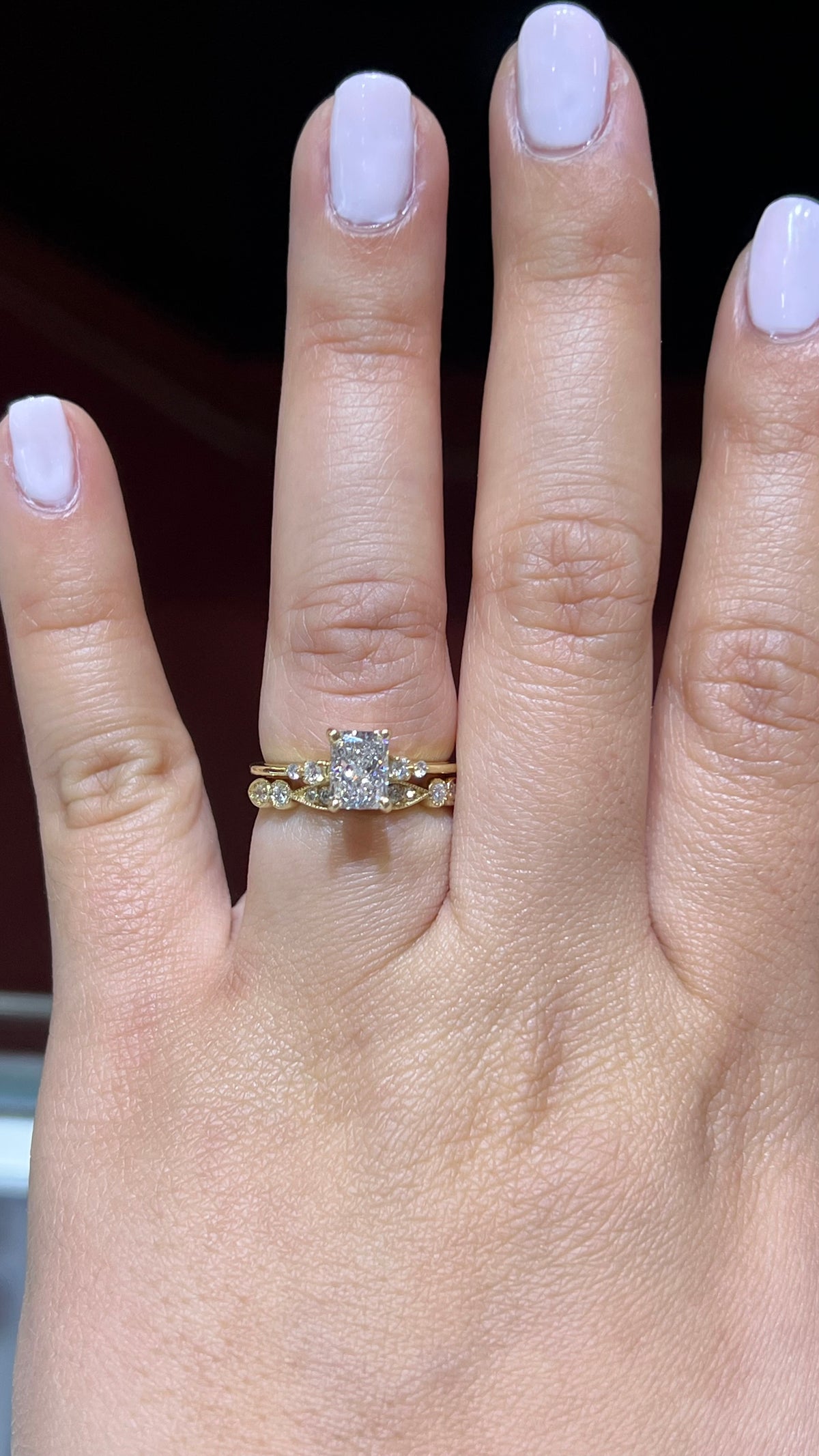 0.21ct Milgrain Beaded Pear and Round Bezel Diamond Band 14K Gold BAN104