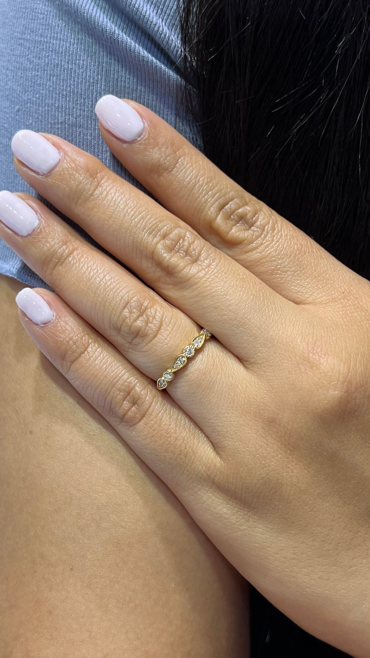 0.21ct Milgrain Beaded Pear and Round Bezel Diamond Band 14K Gold BAN104