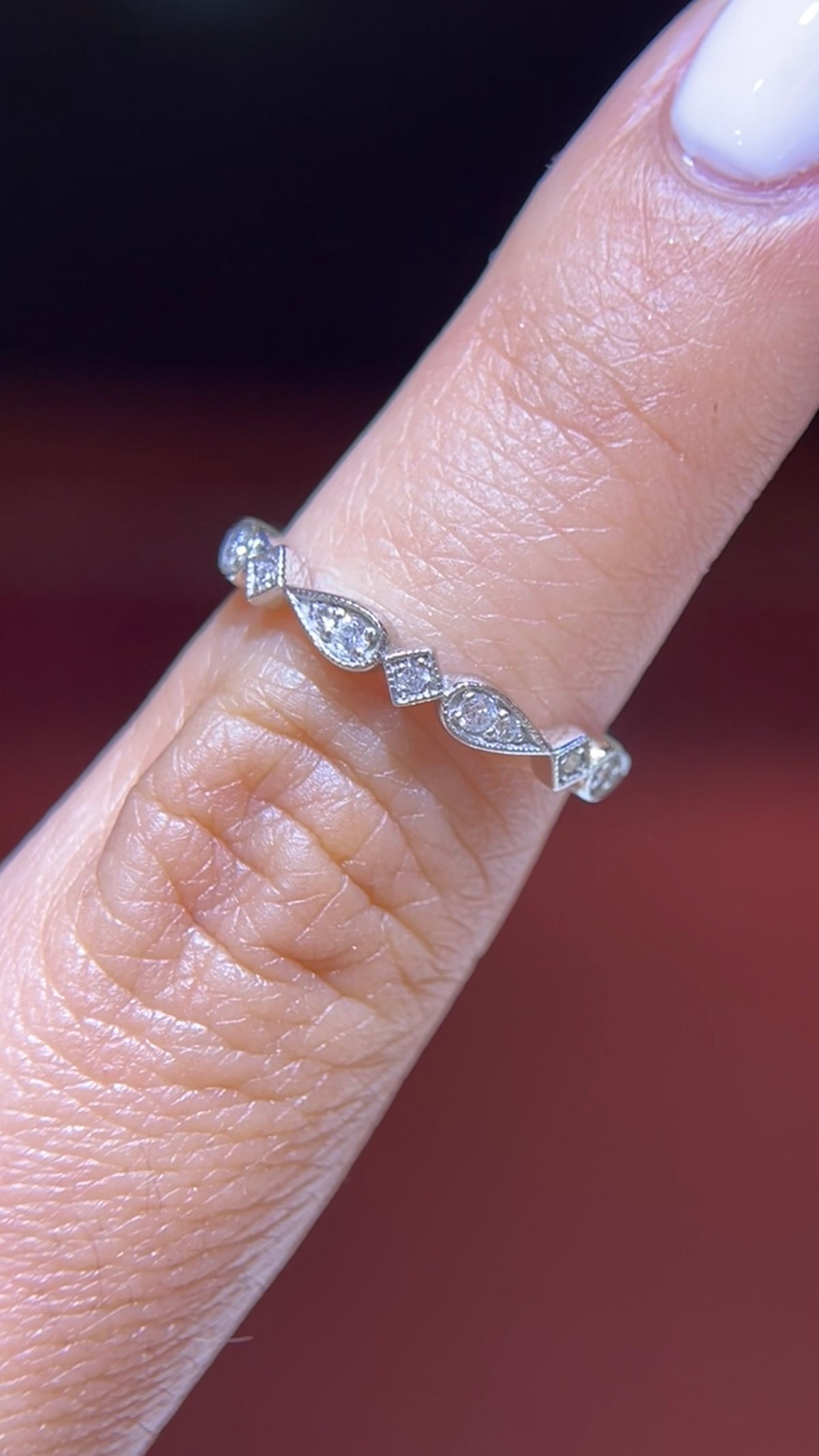 0.14ct Milgrain Beaded Pear and Square Diamond Wedding Band 14K Gold BAN106